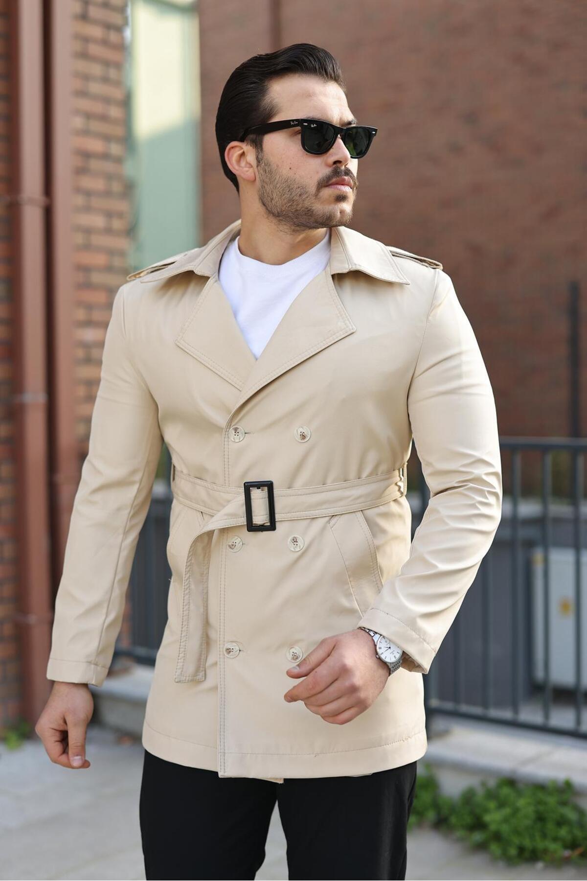 ronex Slim Fit Uzun Kemerli Erkek Trençkot