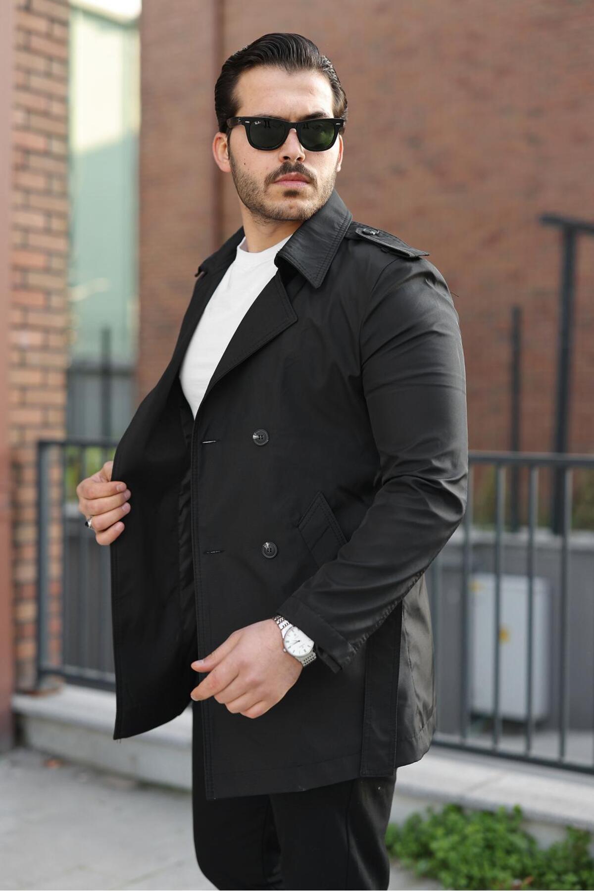 ronex Slim Fit Uzun Kemerli Erkek Trençkot görsel 3