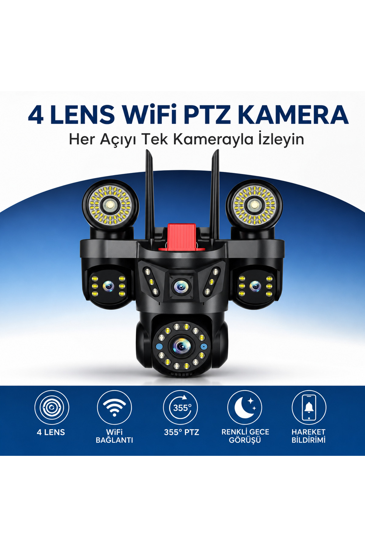 Pro Ultra HD 4 Lensli 355° Döner WiFi Dış Mekân Güvenlik Kamerası