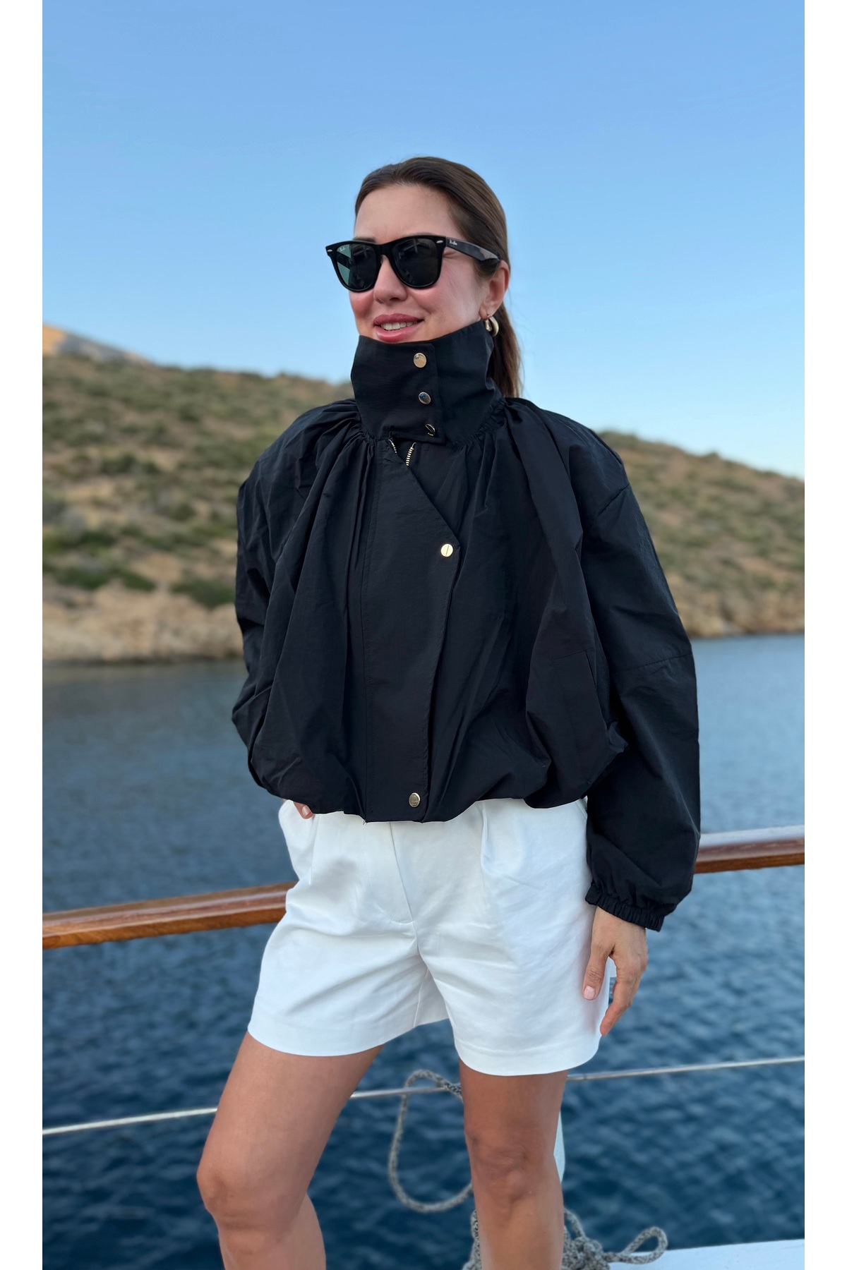 Aurélie Gold çıtçıtlı funnel neck bomber rüzgarlık