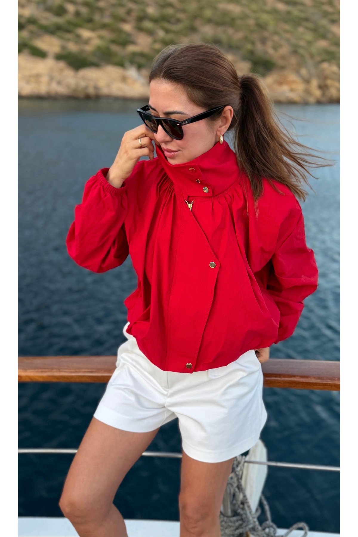 Aurélie Gold çıtçıtlı funnel neck bomber rüzgarlık