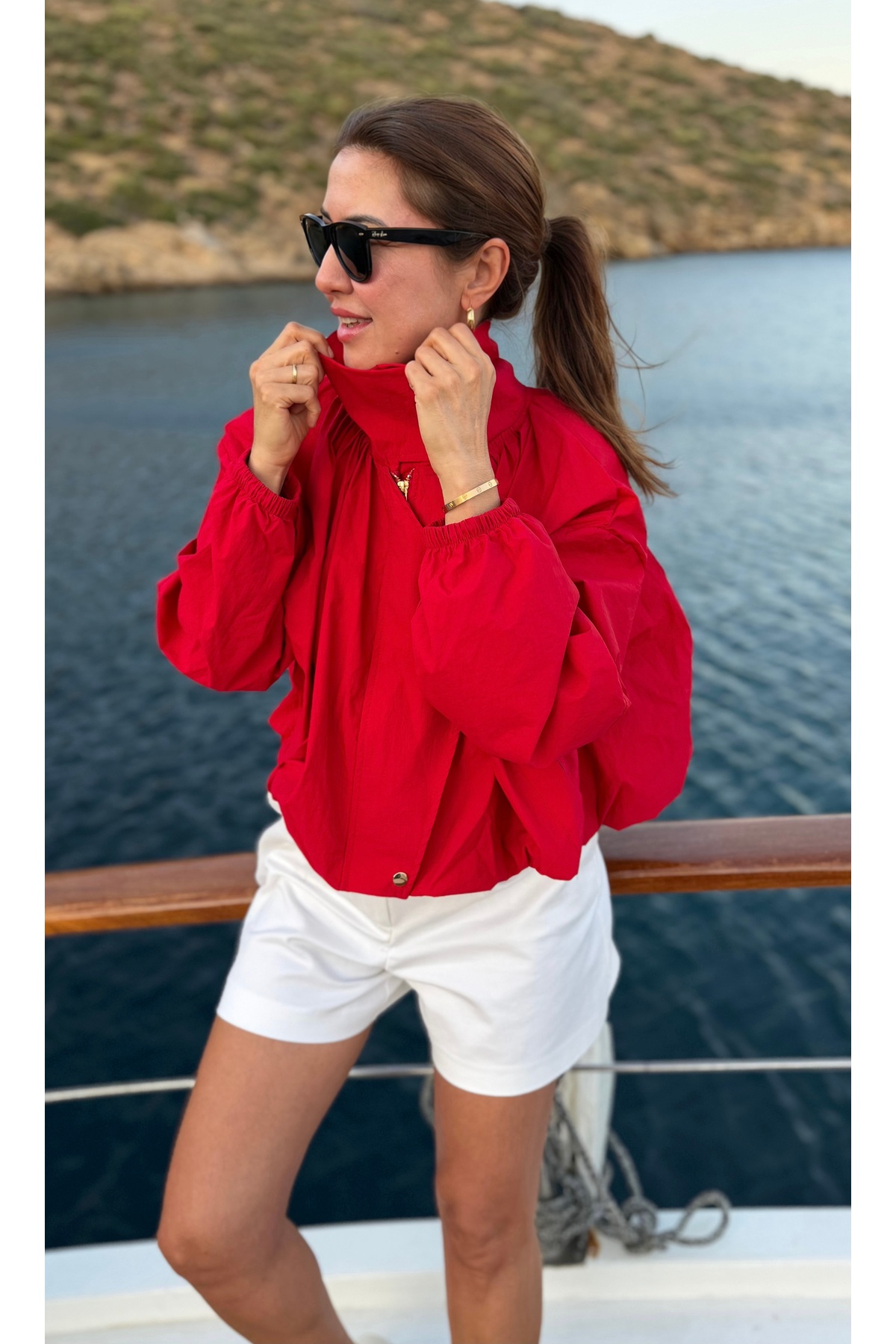 Aurélie Gold çıtçıtlı funnel neck bomber rüzgarlık görsel 6