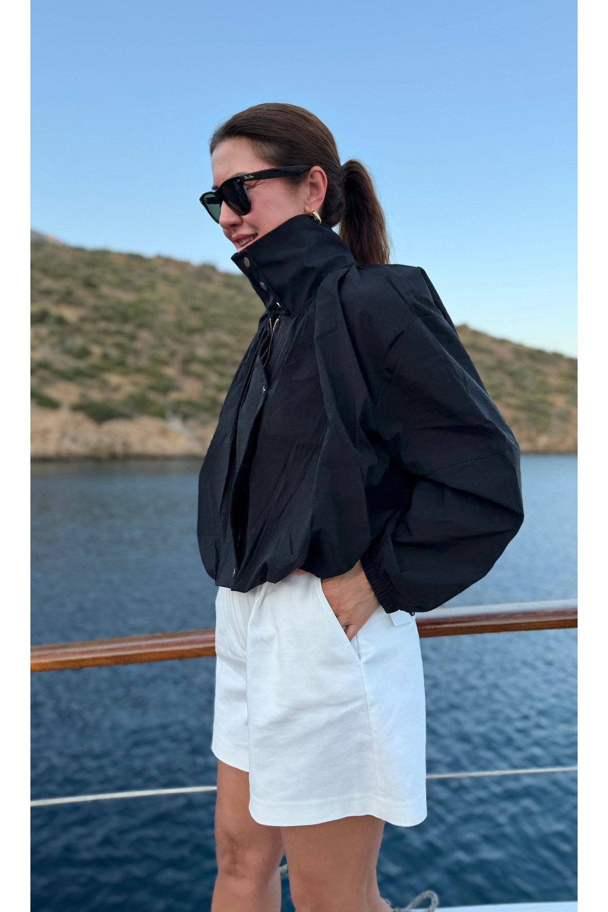 Aurélie Gold çıtçıtlı funnel neck bomber rüzgarlık görsel 2