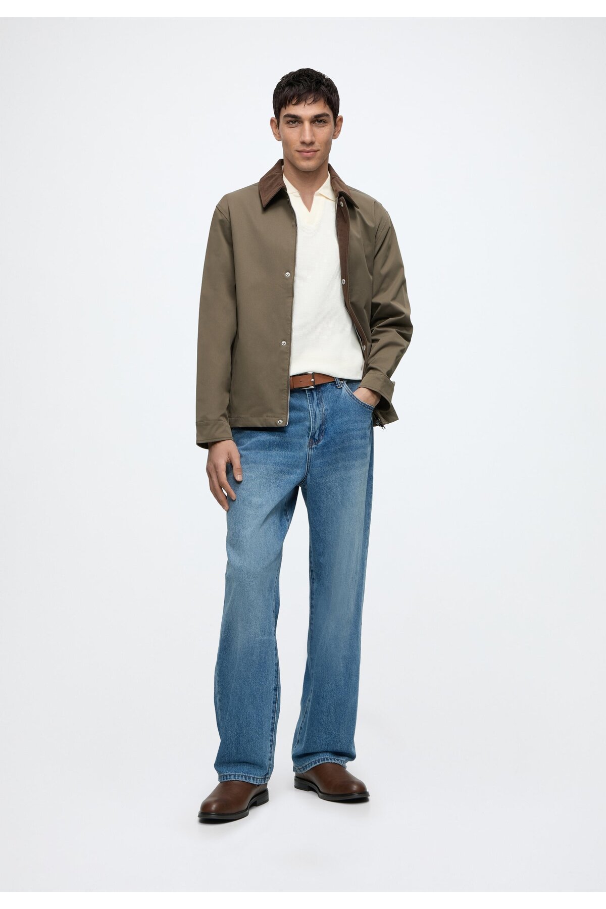 Jack & Jones Erkek Ceket Mont Mevsimlik Kadife Yaka Cepli Dokuma Regular Fit Gizli Pat Günlük Baharlık Coach 12299081 görsel 3
