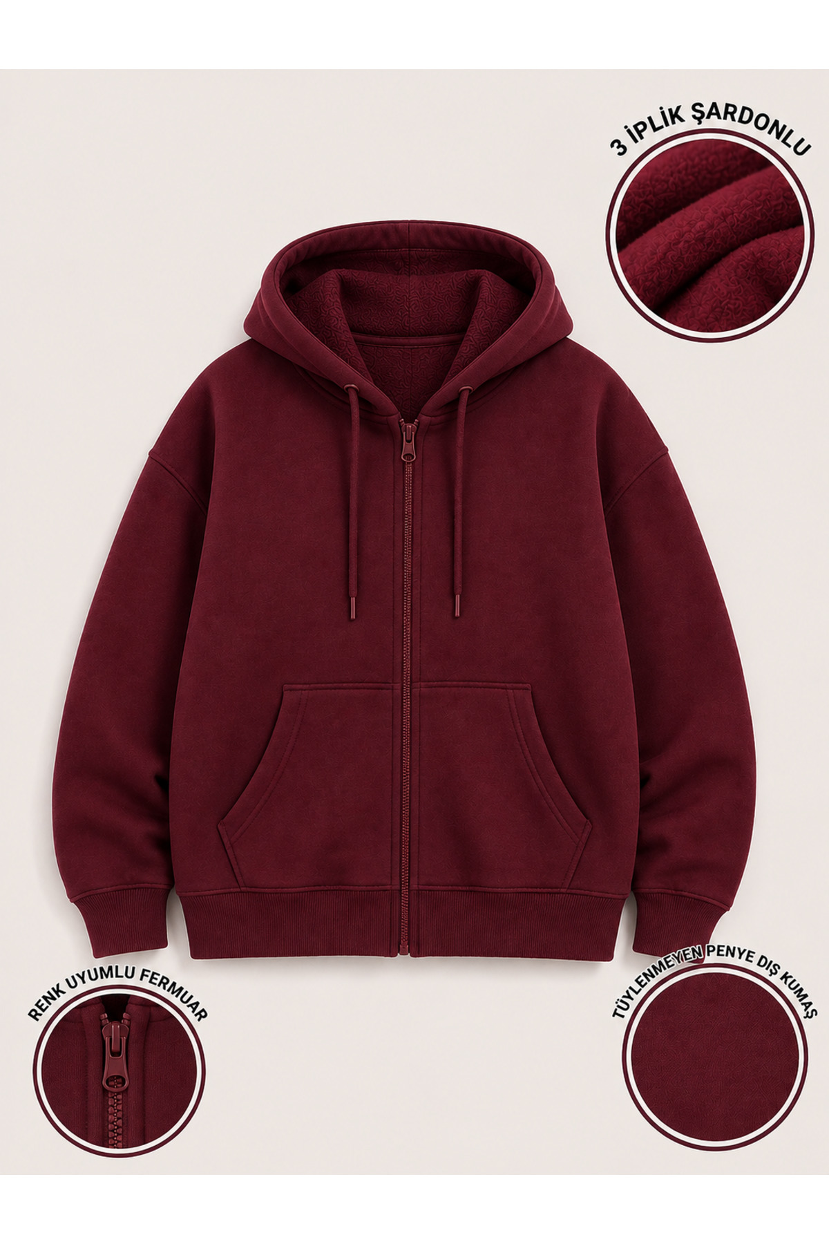 LG LAGULER Unisex Fermuarlı Polarlı Kapüşonlu Kanguru Cepli Oversize Kışlık Hoodie Ceket