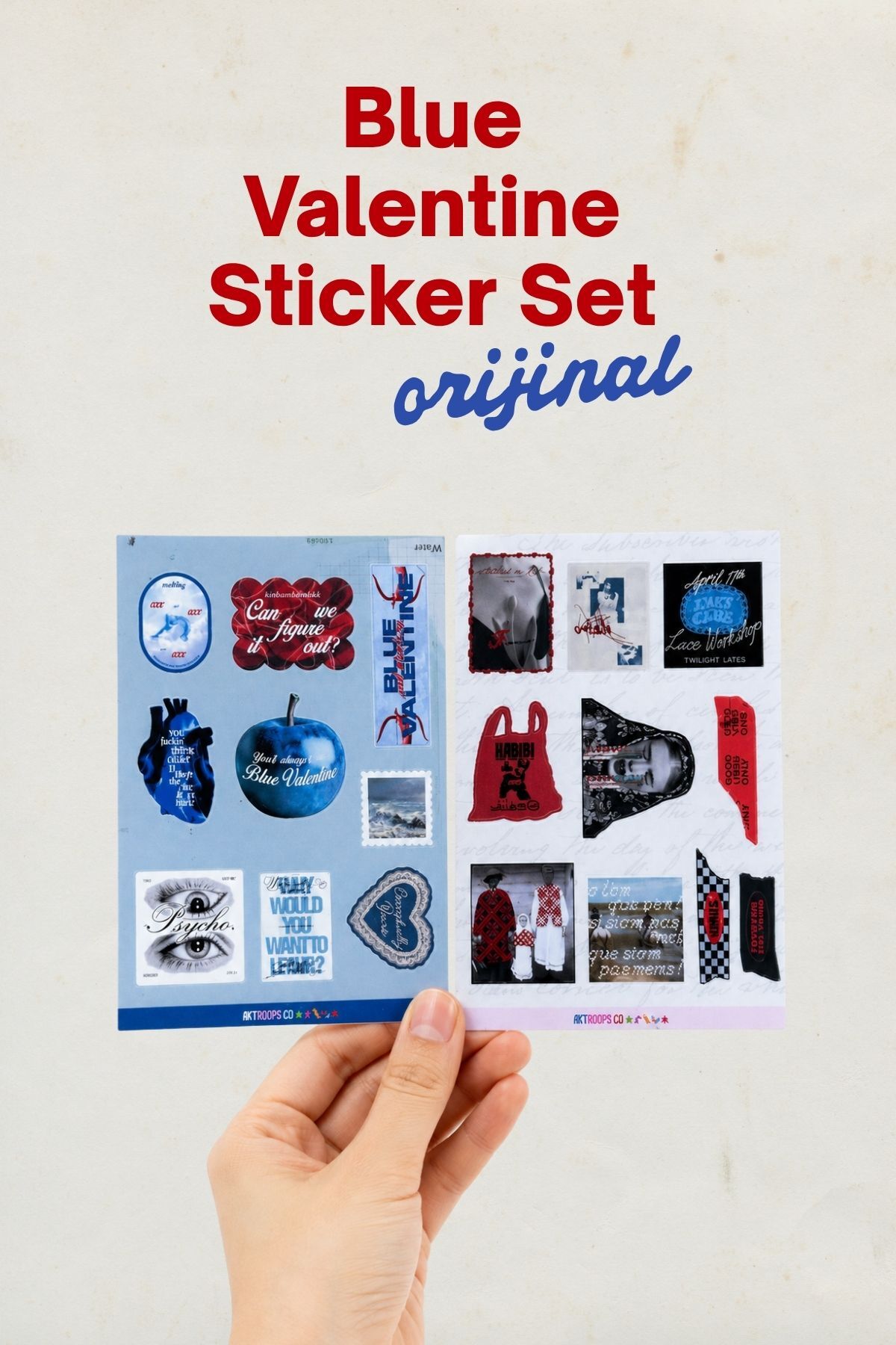 Blue Valentine 2’li Sticker Seti – Retro Romantik Dekoratif Etiketler