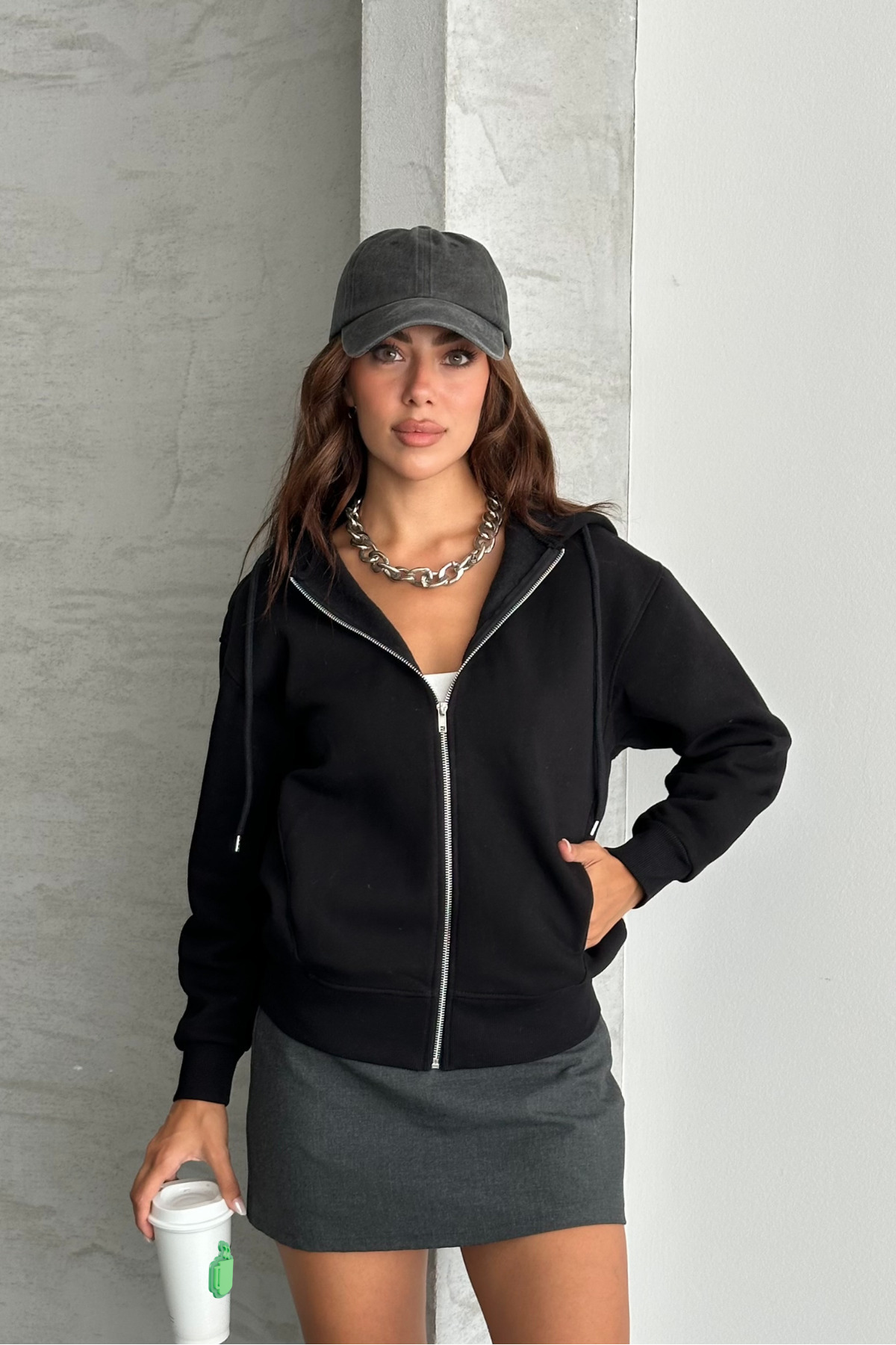macharel jeans Kadın 3 iplik Rahat Kalıp Metal Fermuarlı Gizli Cepli Hırka görsel 3