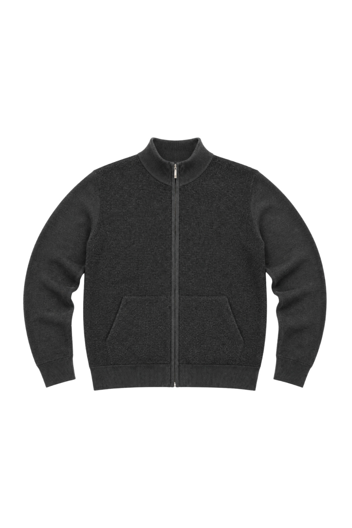 BattalModa Erkek Büyük Beden Antrasit Arven Dik Yaka Cepli Triko Hırka 5XL-6XL-7XL-8XL görsel 4