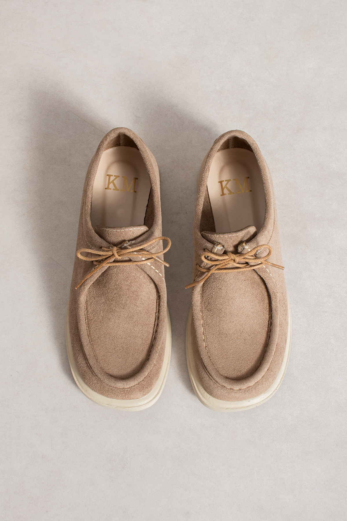 KM shoes Kadın Vizon Süet Bağcıklı Casual Kalın Taban Loafer Ayakkabı görsel 2