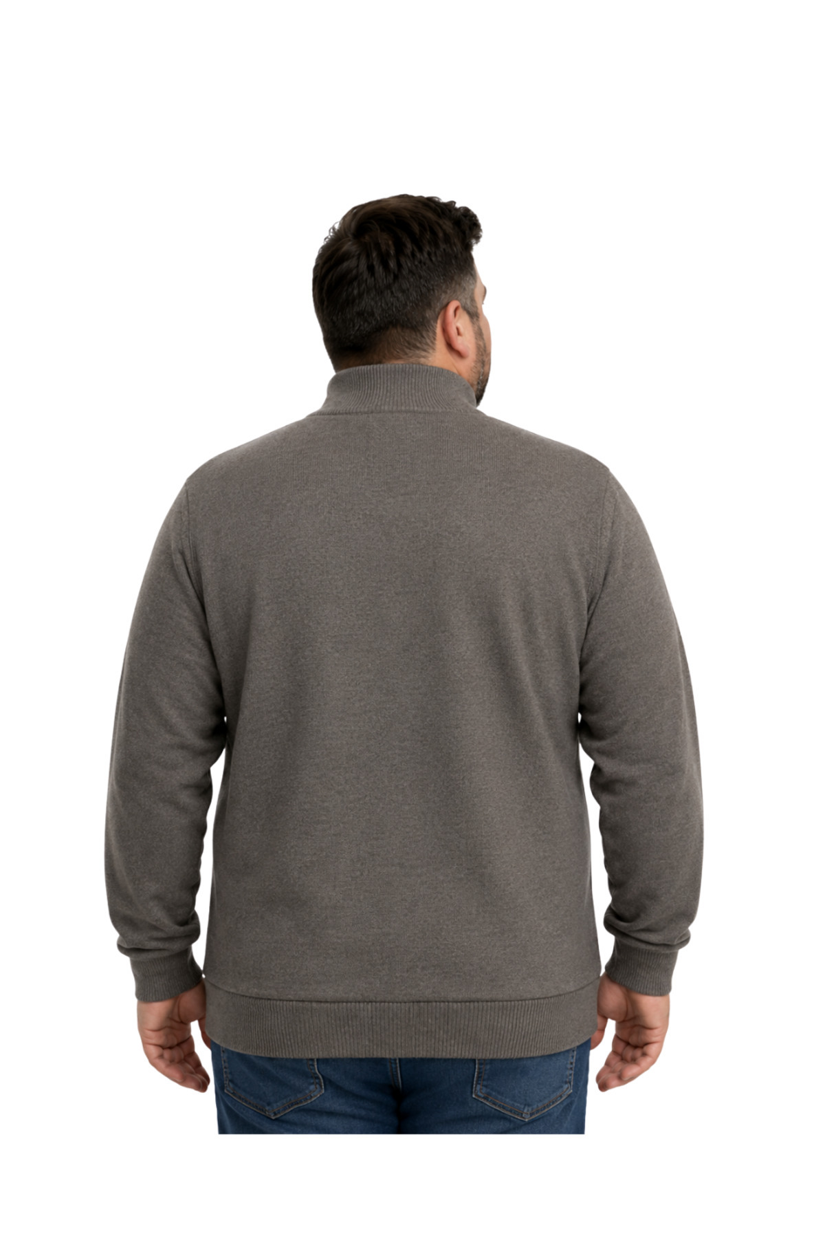 BattalModa Erkek Büyük Beden Koyu Vizon Arven Dik Yaka Cepli Triko Hırka 5XL-6XL-7XL-8XL görsel 3