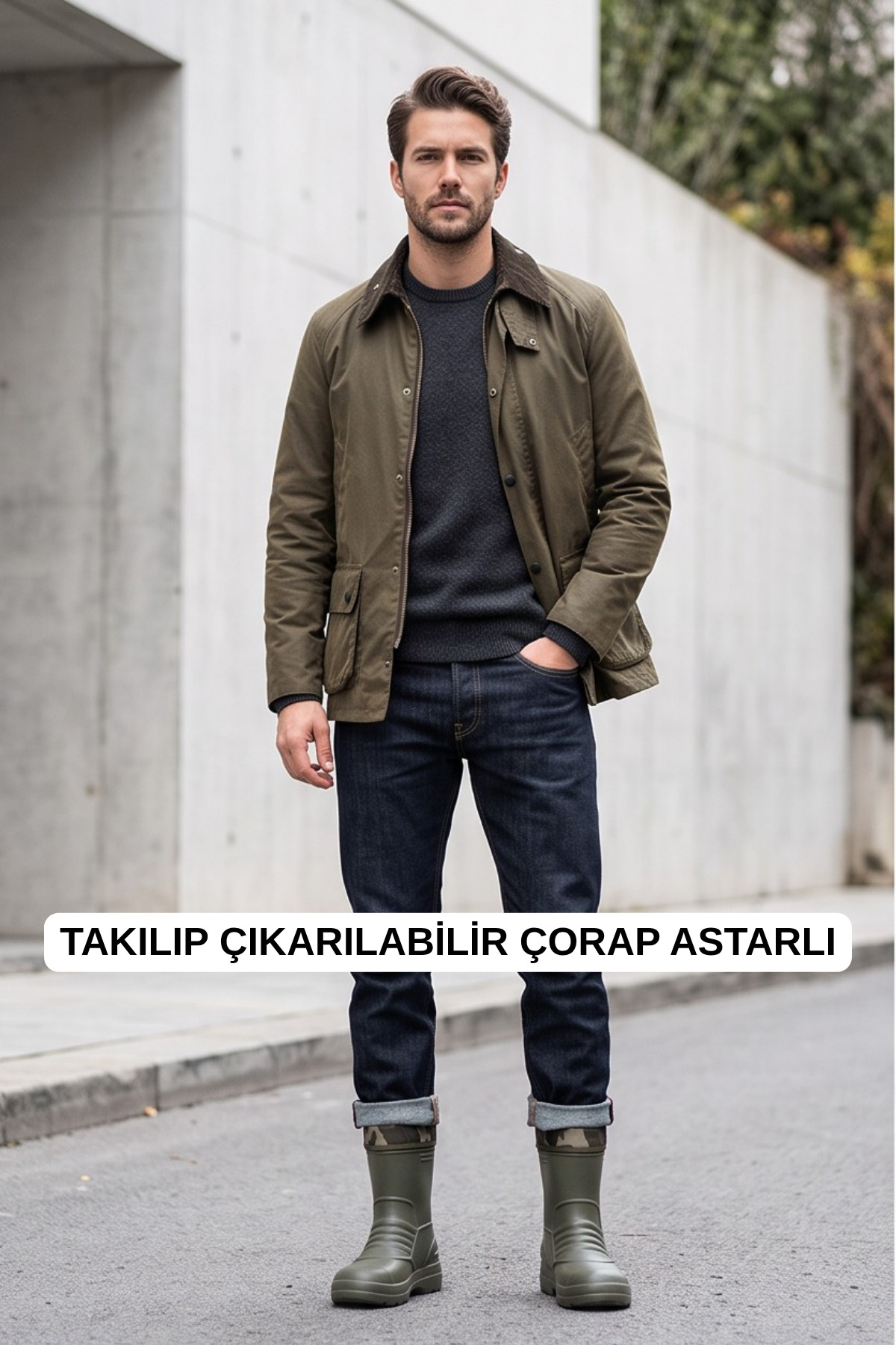 Liarca RainGuard Takılıp Çıkarılabilir Çorap Astarlı Kamuflaj Detaylı Kısa Yağmur Çizmesi görsel 8