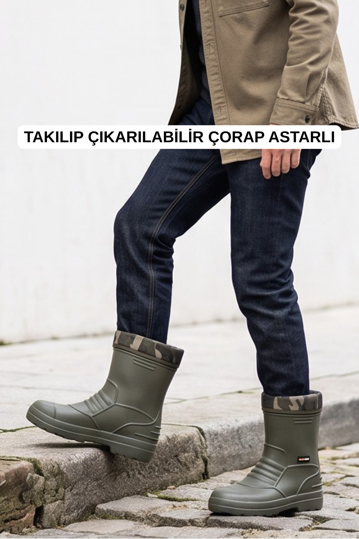 Liarca RainGuard Takılıp Çıkarılabilir Çorap Astarlı Kamuflaj Detaylı Kısa Yağmur Çizmesi