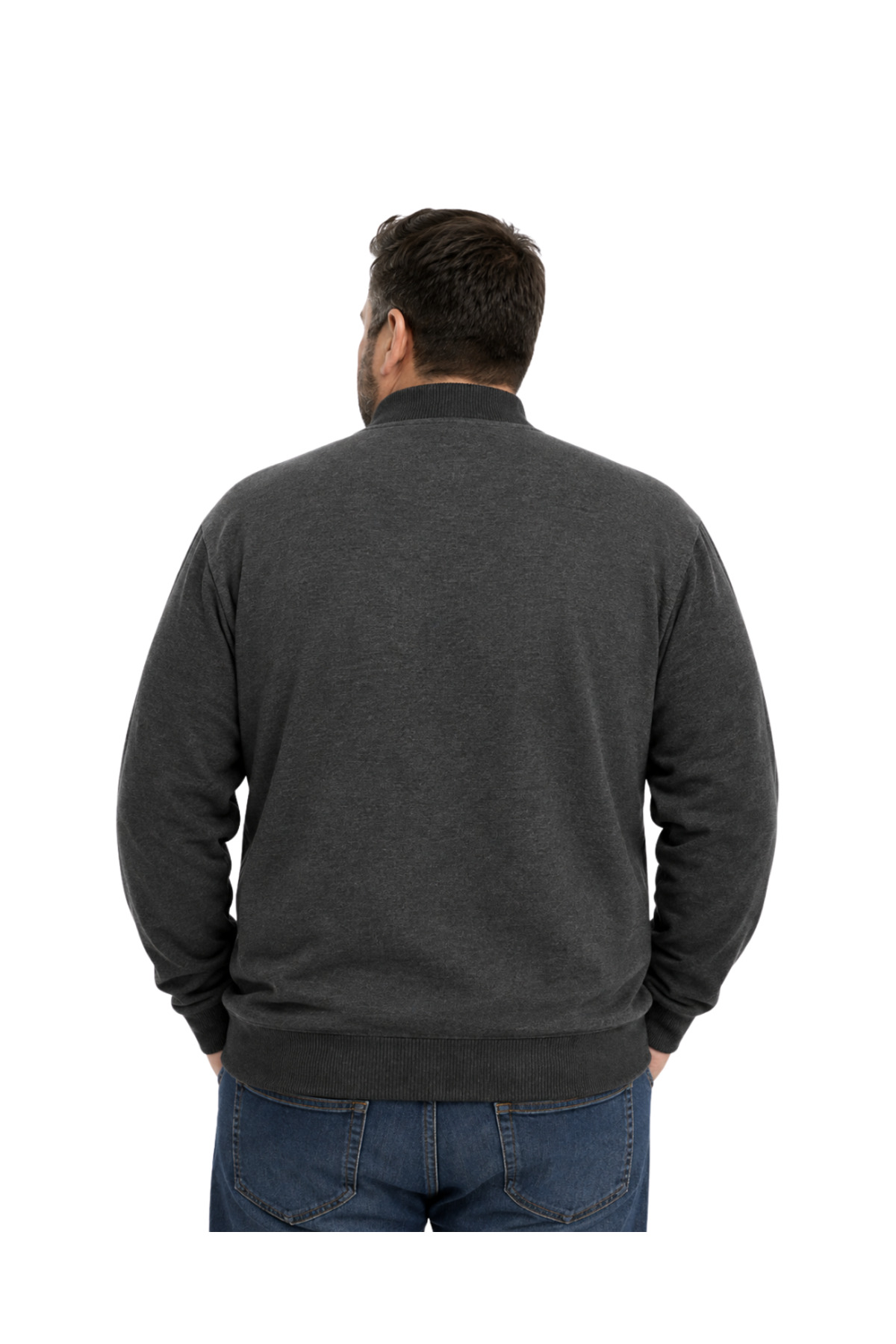 BattalModa Erkek Büyük Beden Antrasit Pixel Cepli Triko Hırka 5XL-6XL-7XL-8XL görsel 3
