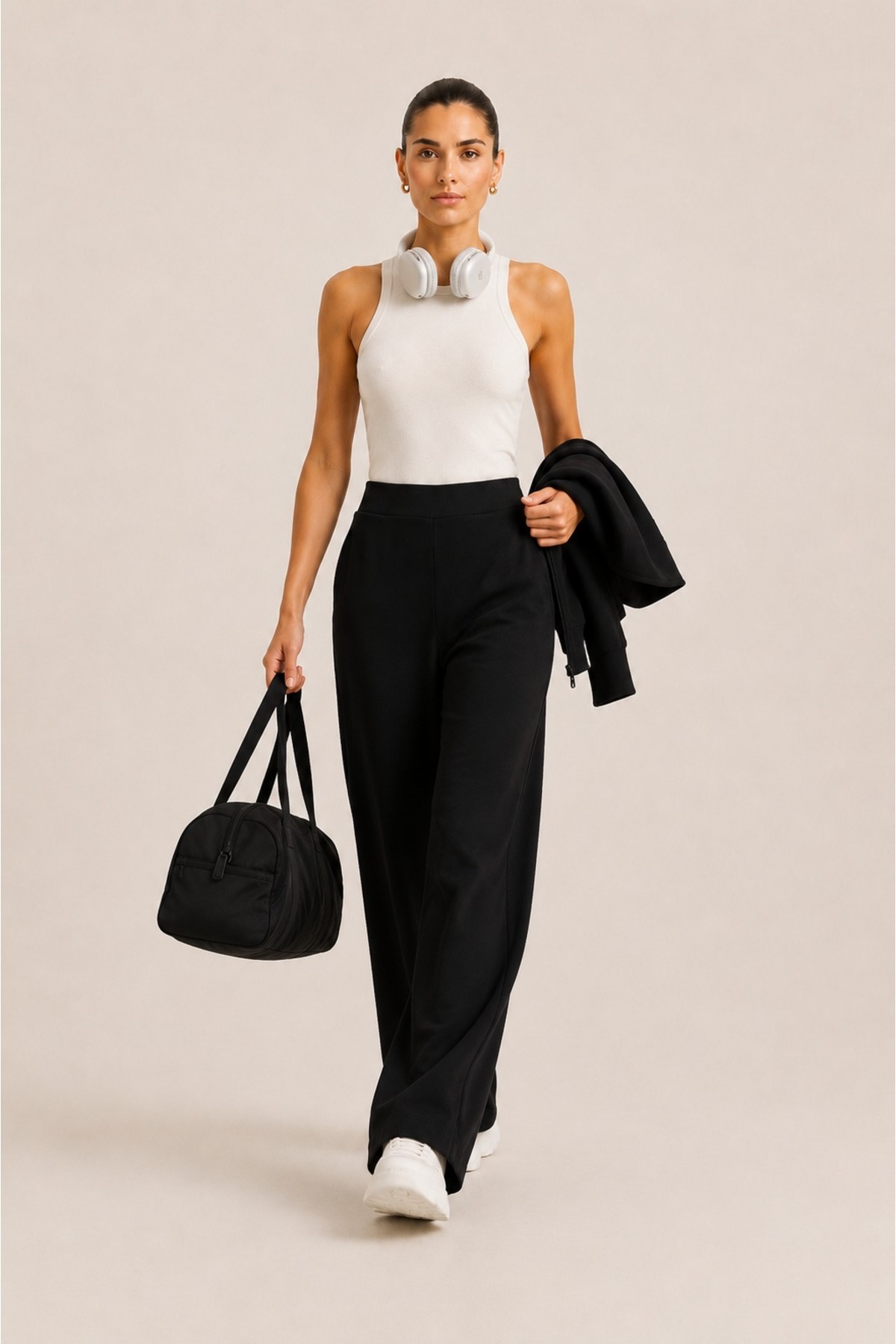 Grenj Fashion Siyah Soft Touch Yüksek Bel Cepli Wide Leg Modal Pantolon görsel 2