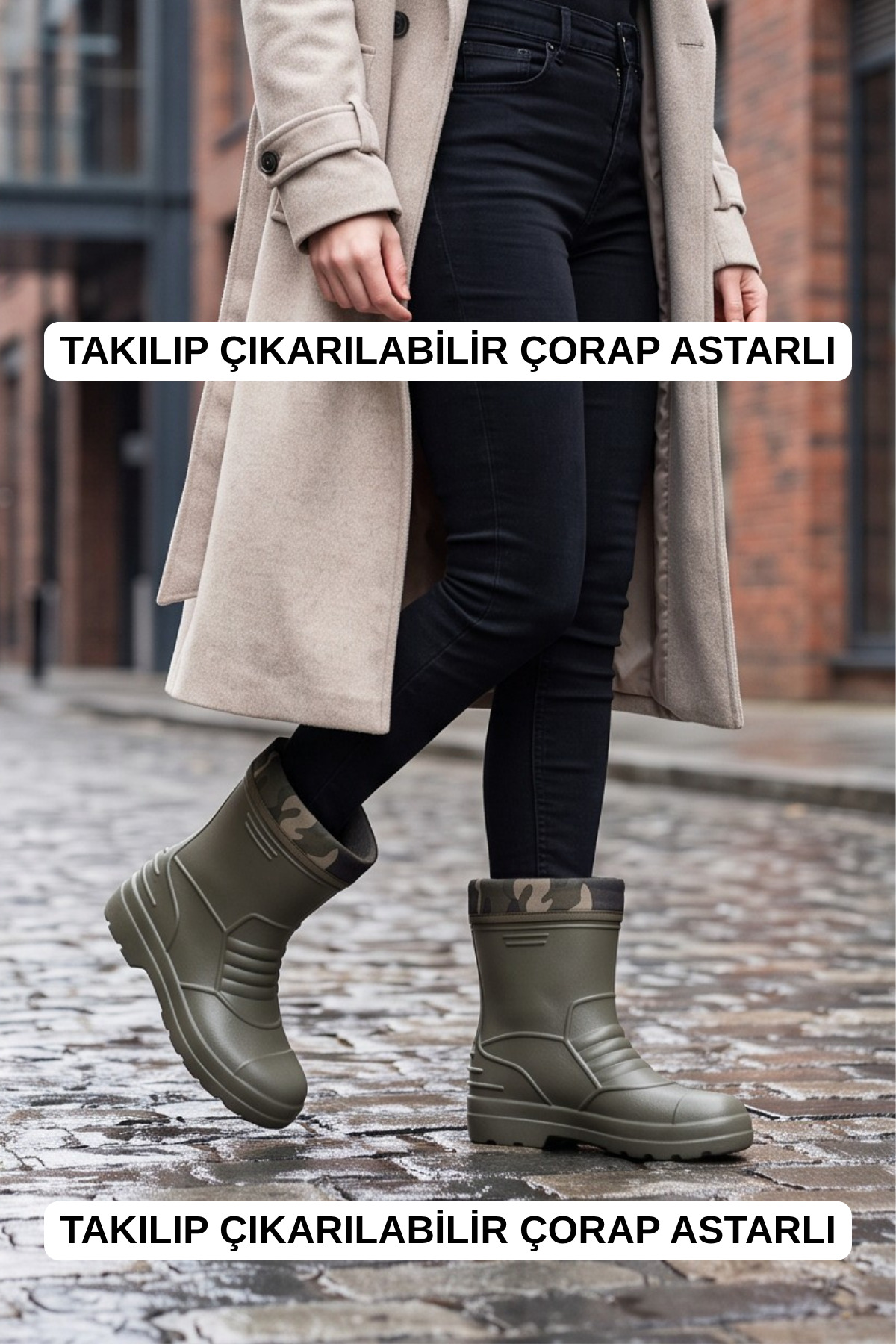Liarca RainGuard Takılıp Çıkarılabilir Çorap Astarlı Kamuflaj Detaylı Kısa Yağmur Çizmesi görsel 3