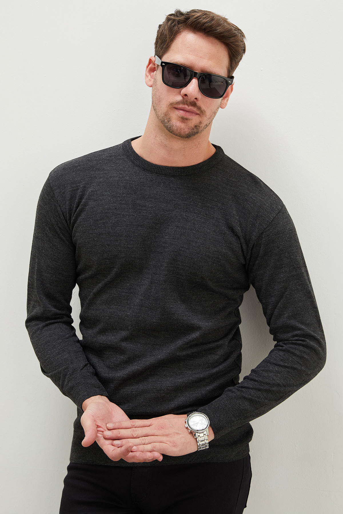 Fulla Moda Basic Bisiklet Yaka Regular Fit Triko Kazak — مشکی 27KERK647145139