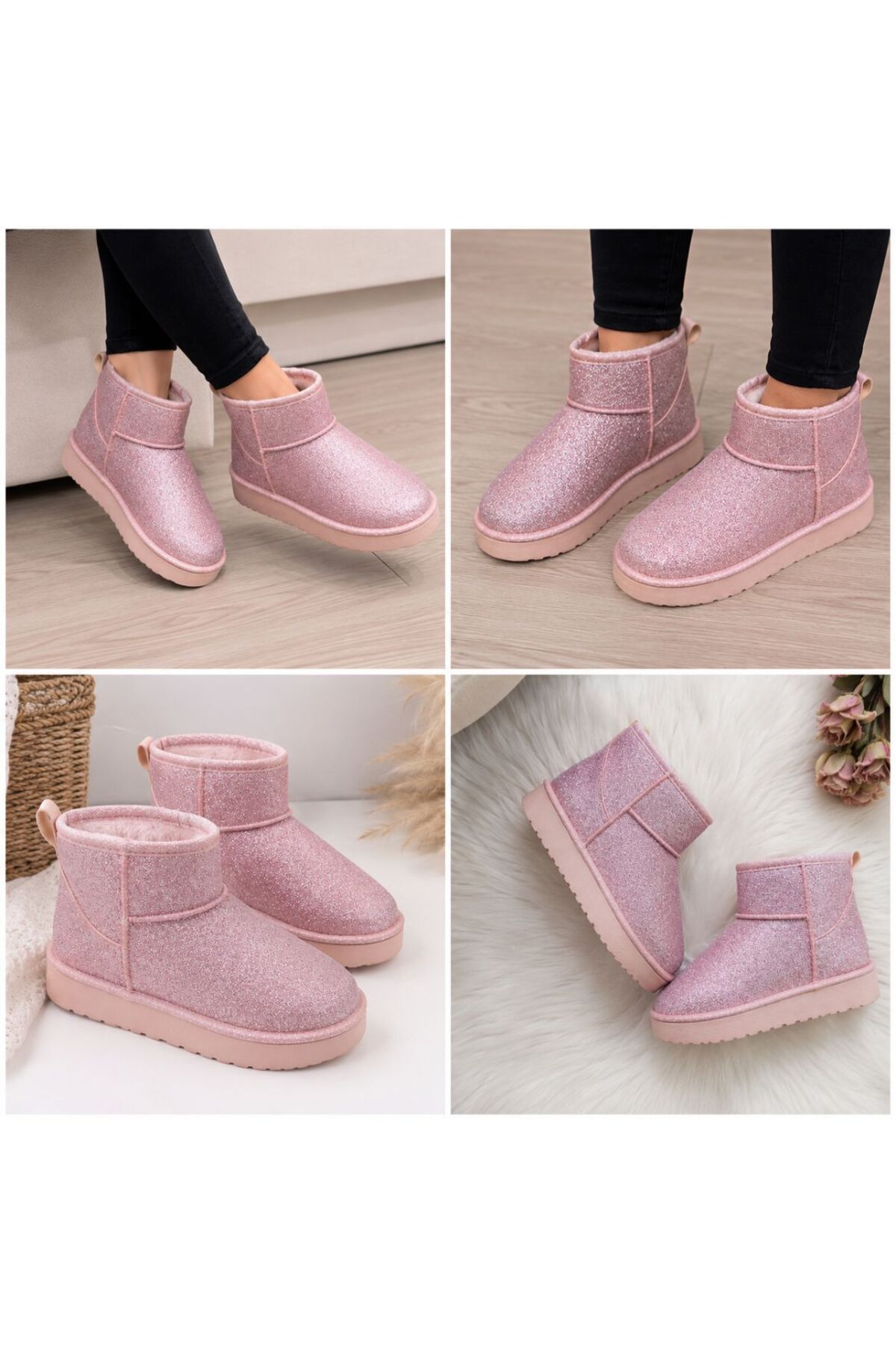 Eymen kids kadın simli platform taban içi kürklü kısa bot görsel 3