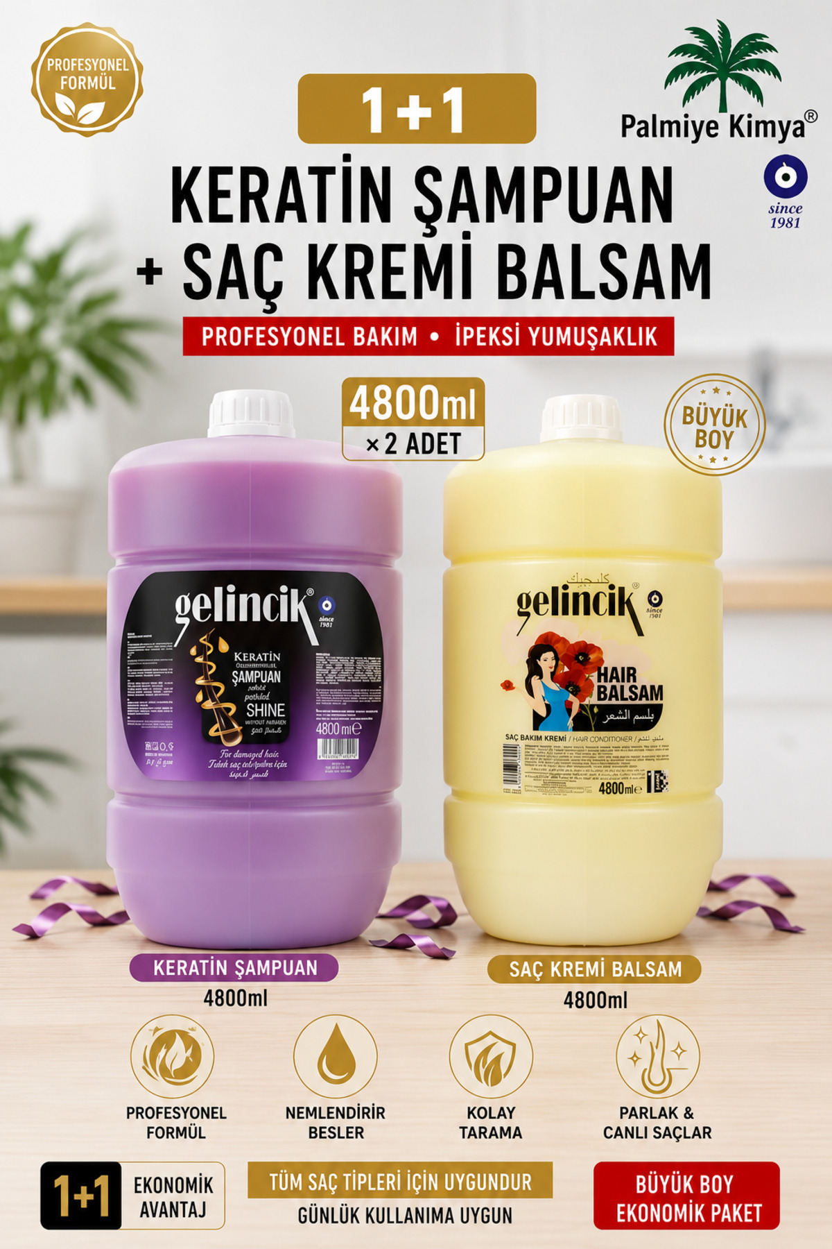 Gelincik KERATİNLİ ŞAMPUAN ve SAÇ KREMİ BALSAM 1 + 1 (2*4800 ML) — KERATİN+SARIKREM