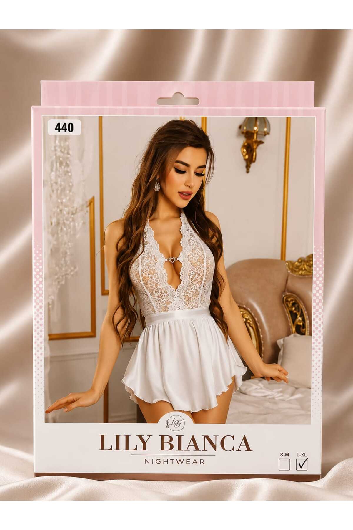 Lillie Lily bianca saten fantazi gecelik