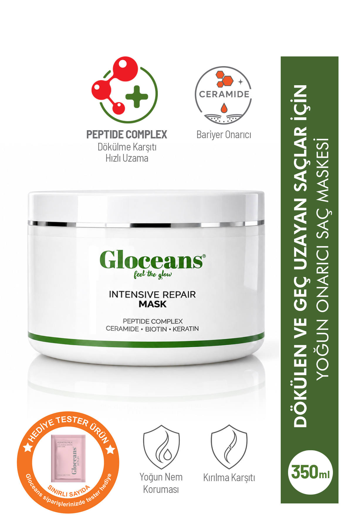 gloceans feel the glow Dökülen ve Geç Uzayan Saçlar İçin Yoğun Onarıcı Saç Maskesi 350 ml — GLO-SM-SM001