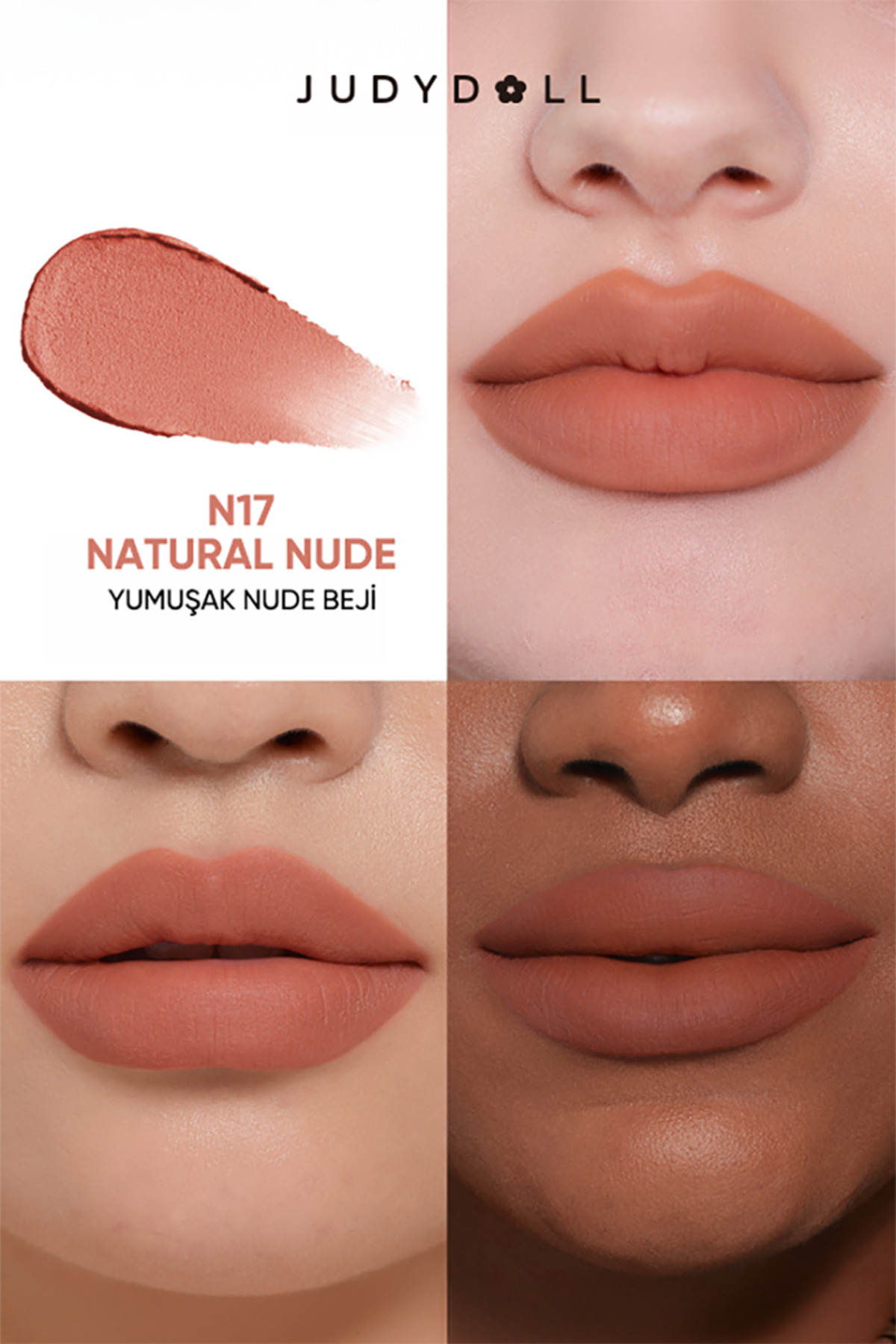 کرم لب Cushion Matte Lock شماره 17 رژ لب مایع مات طبیعی نود | رژ لب نود با ماندگاری بالا — بژ judydoll-9401429852437 — تصویر 3 از 9