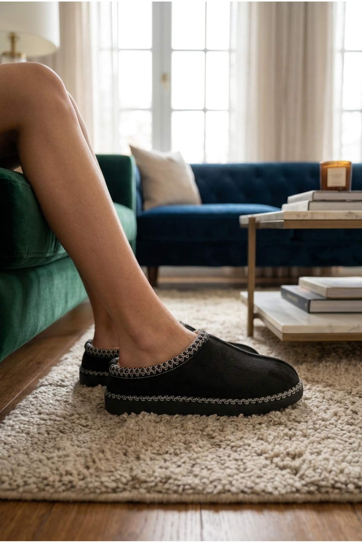 Moda Devrin Siyah Unisex Kalın Taban İçi Kürklü Peluş Ev Terliği / Zikzak Dikişli Konforlu Kışlık Ev Ayakkabısı (Yıkanabilir) görsel 6