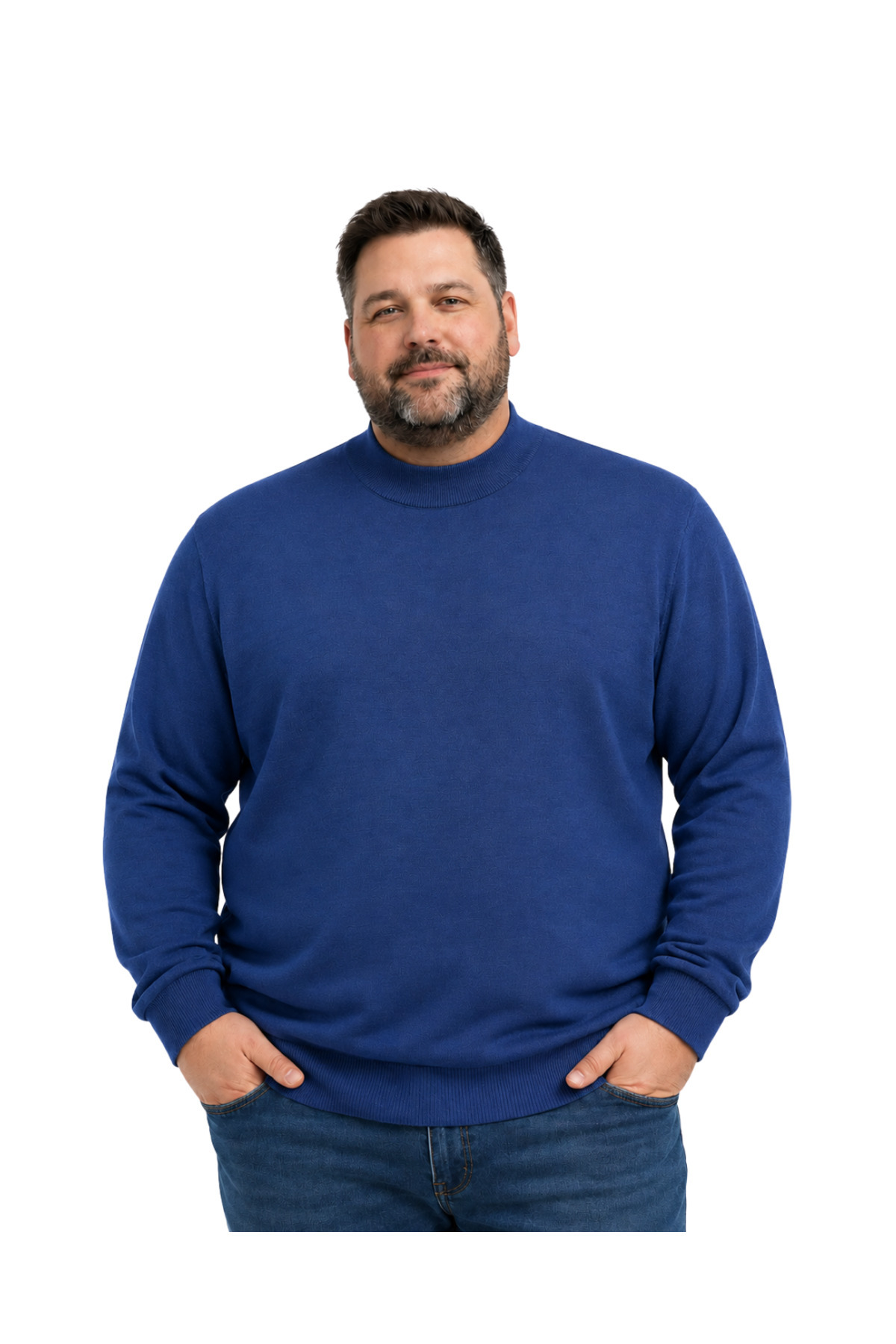 BattalModa Erkek Büyük Beden İndigo Yarım Balıkçı Triko Kazak 3XL-4XL-5XL-6XL