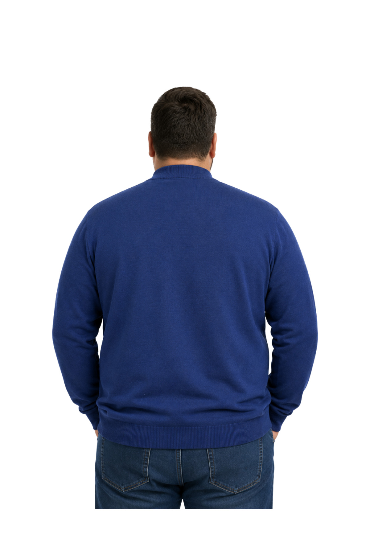 BattalModa Erkek Büyük Beden İndigo Yarım Balıkçı Triko Kazak 3XL-4XL-5XL-6XL görsel 3