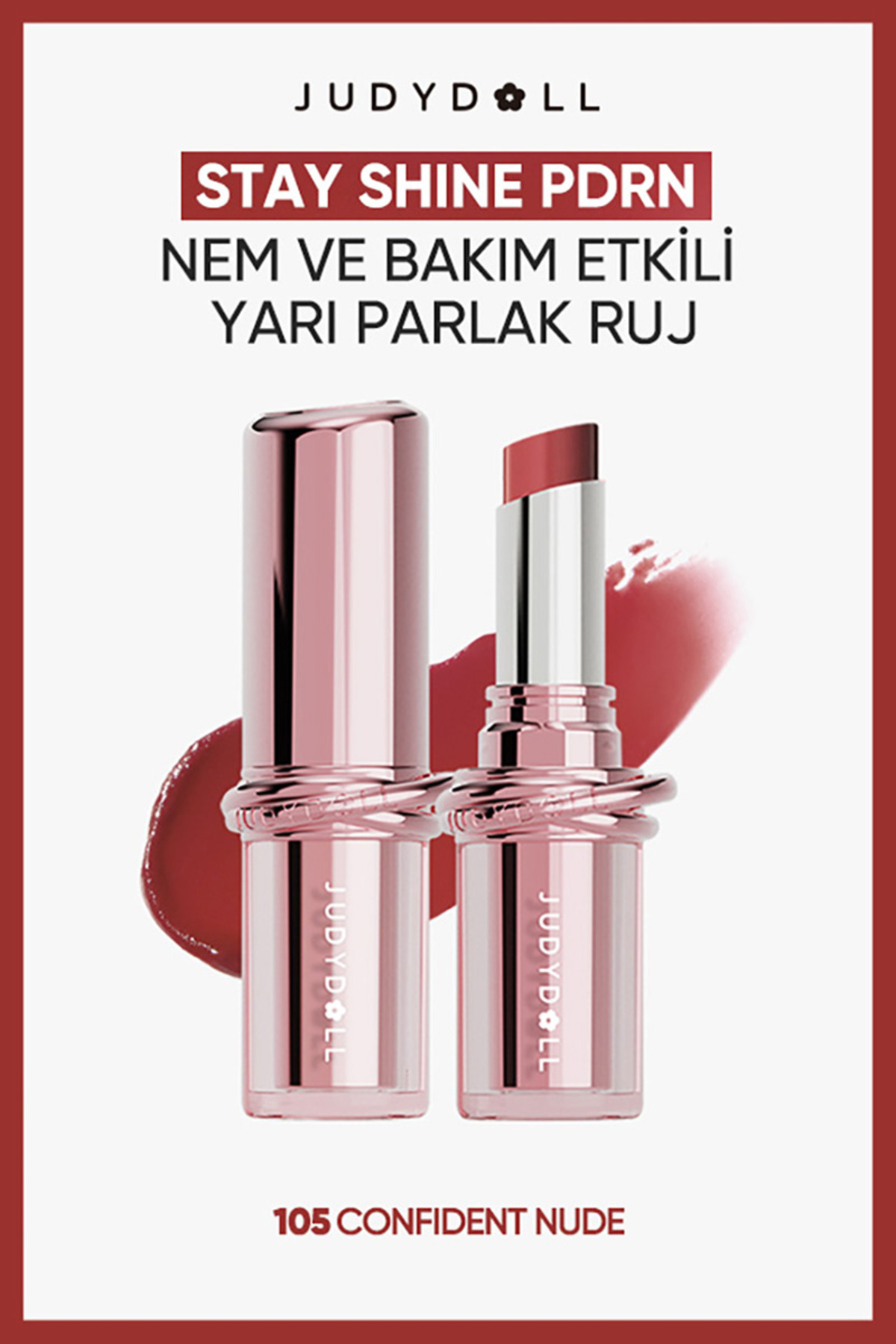 JUDYDOLL Stay Shine PDRN Nem ve Bakım Etkili Yarı Parlak Ruj N105 Berry Crush — صورتی AU26001081