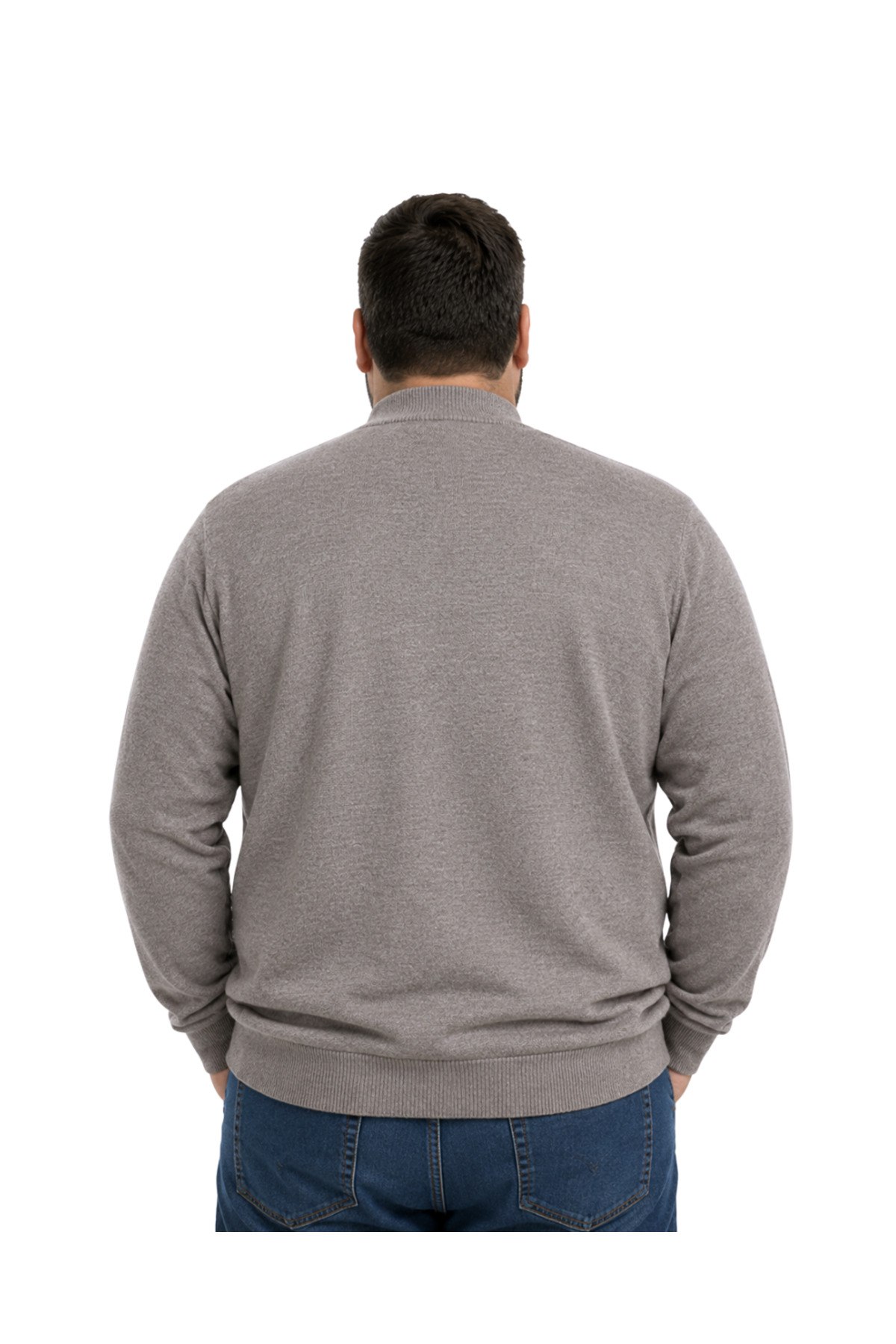 BattalModa Erkek Büyük Beden Vizon Yarım Balıkçı Triko Kazak 3XL-4XL-5XL-6XL görsel 3