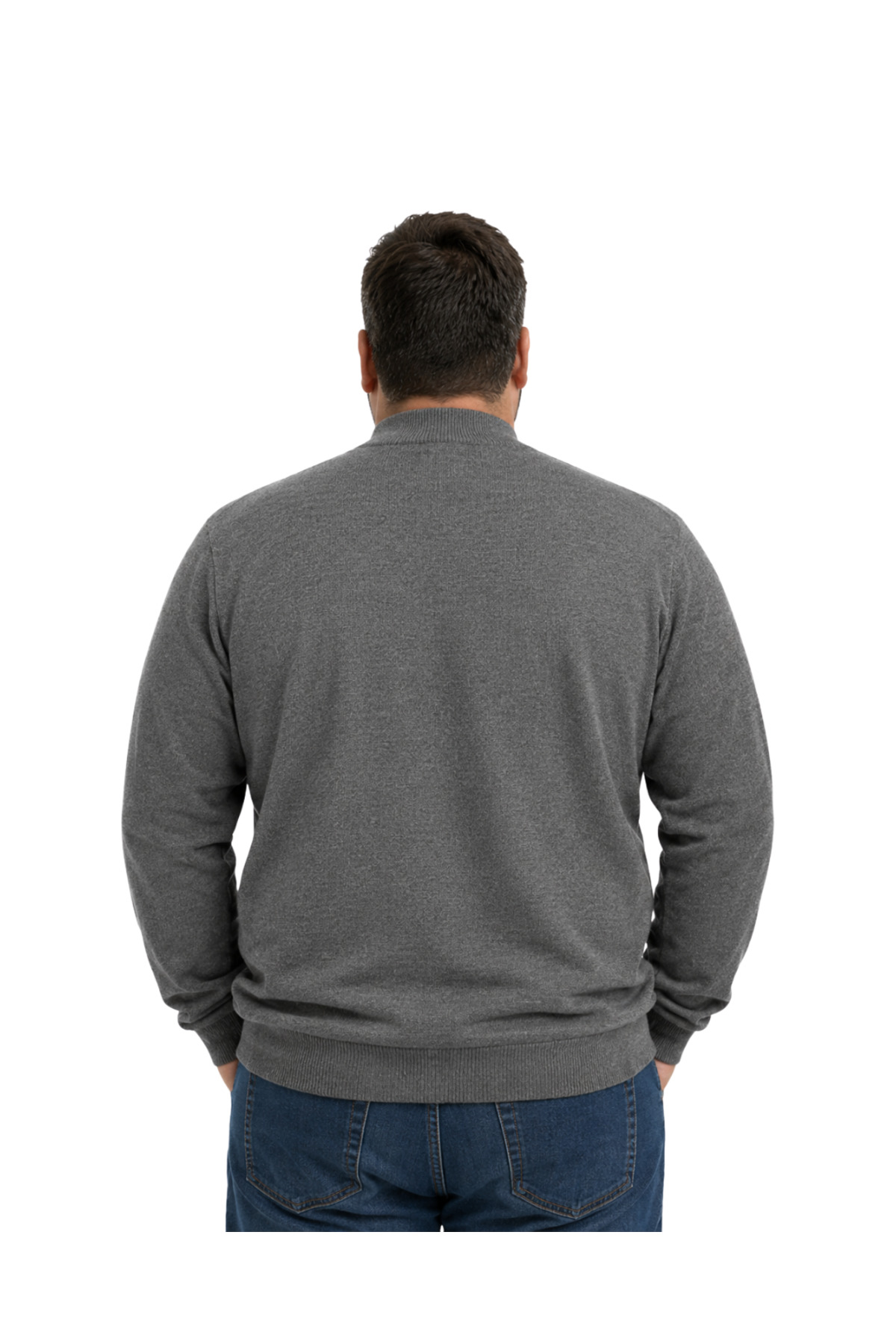 BattalModa Erkek Büyük Beden Füme Yarım Balıkçı Triko Kazak 3XL-4XL-5XL-6XL görsel 3