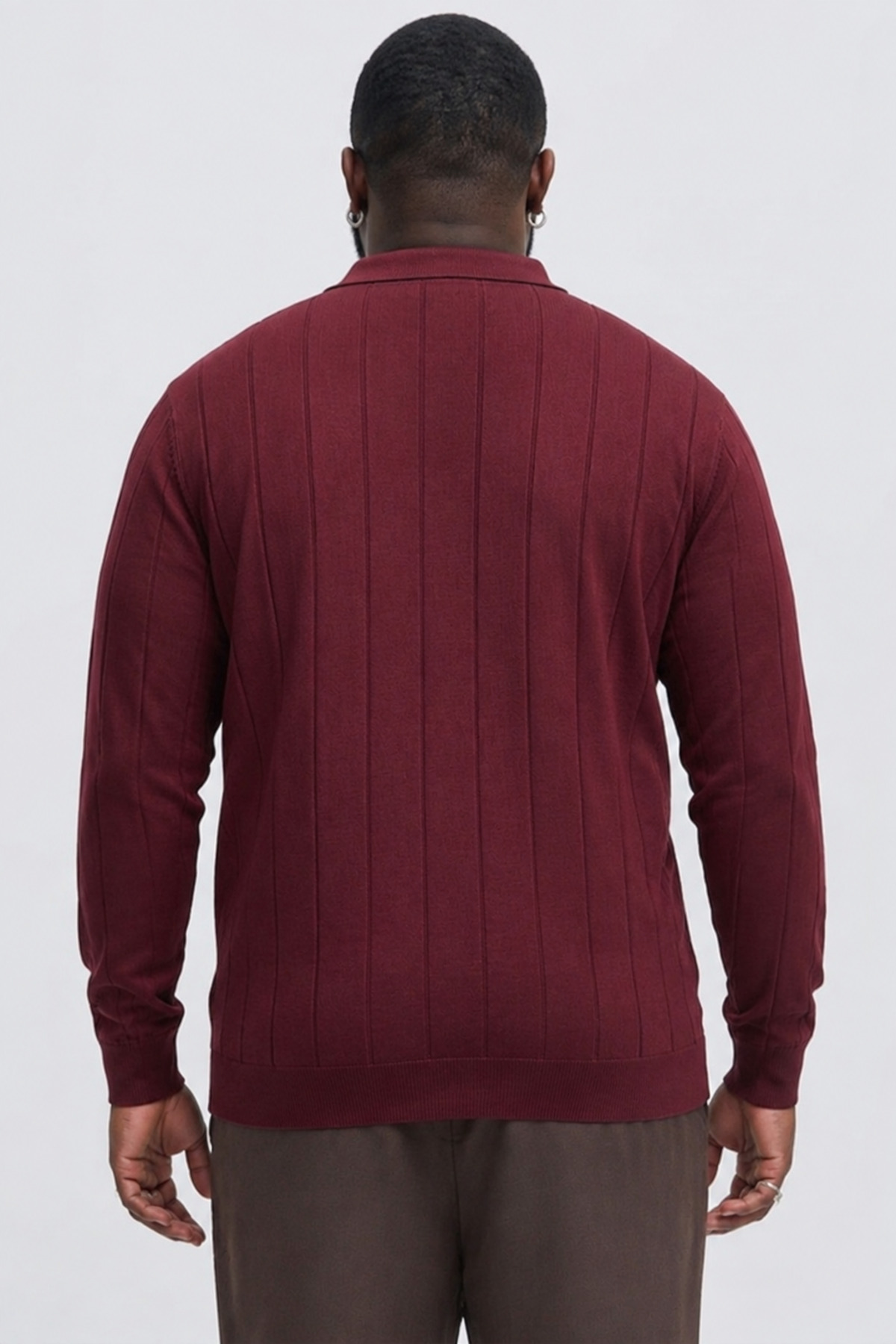 Maccali Erkek Fermuarlı Çizgili Bordo Büyük Beden Sweatshirt görsel 5