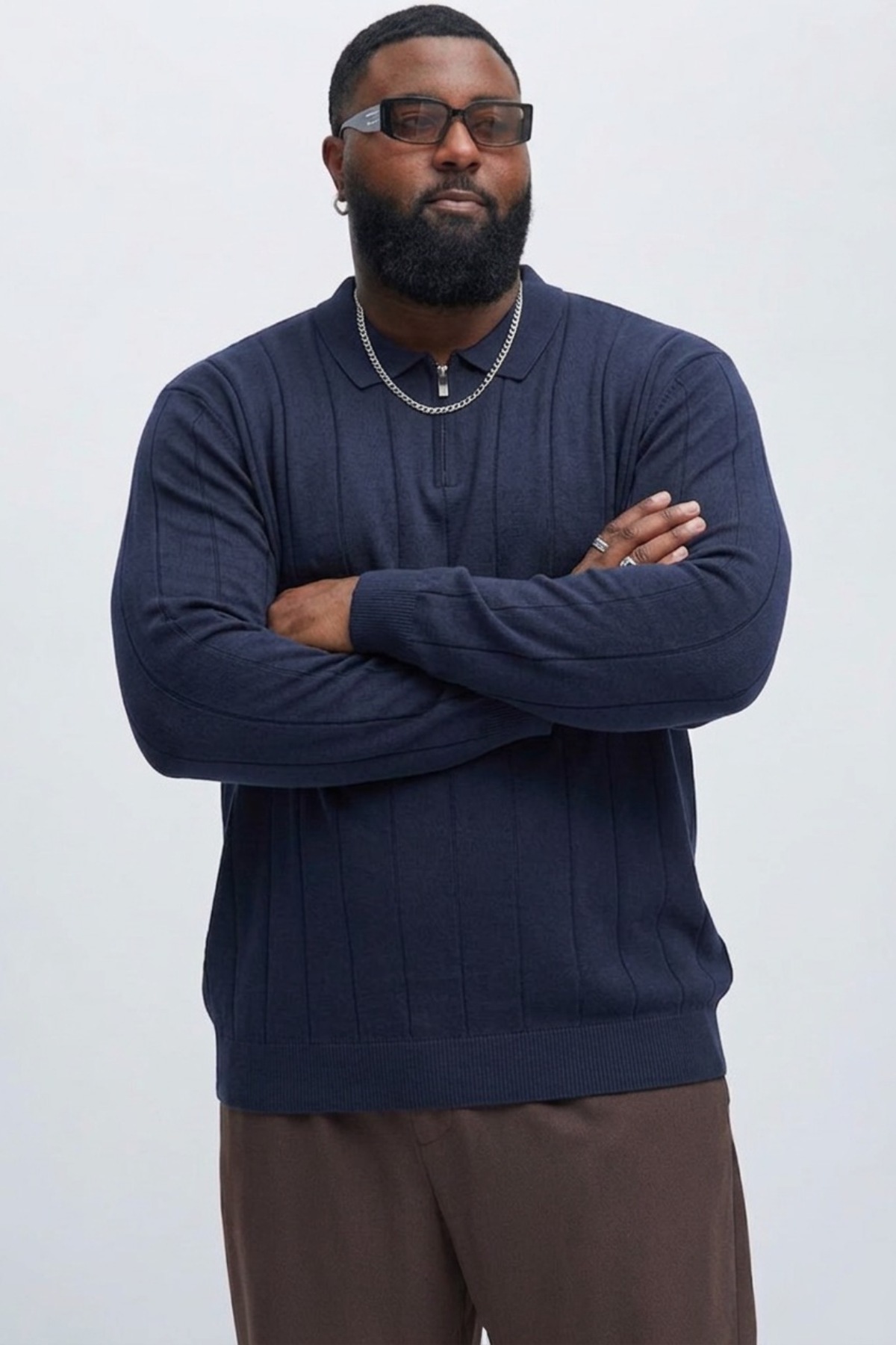 Maccali Erkek Fermuarlı Çizgili Lacivert Büyük Beden Sweatshirt görsel 4