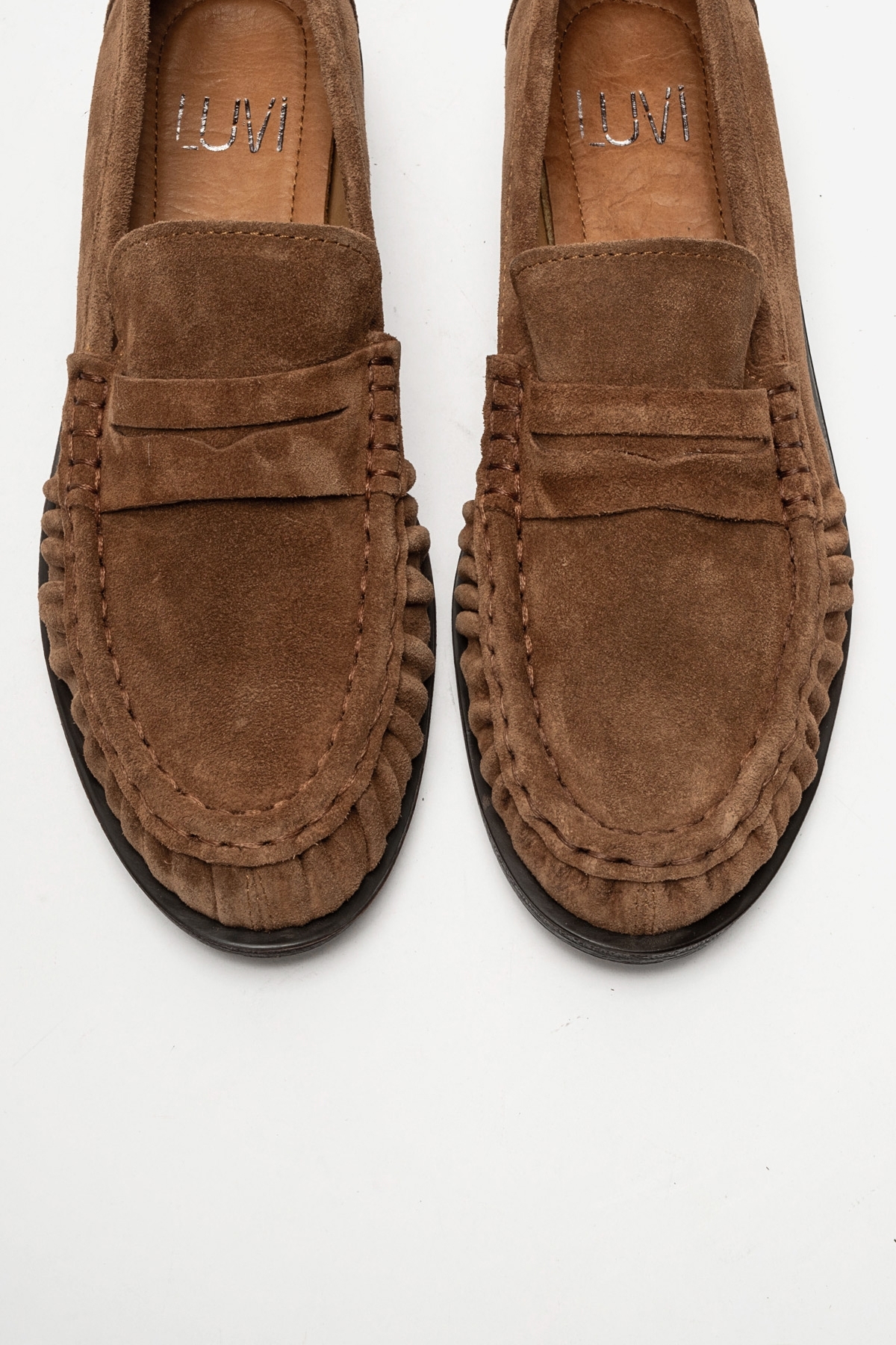 LuviShoes CHEN Toprak Süet Hakiki Deri Kadın Loafer Ayakkabı görsel 4