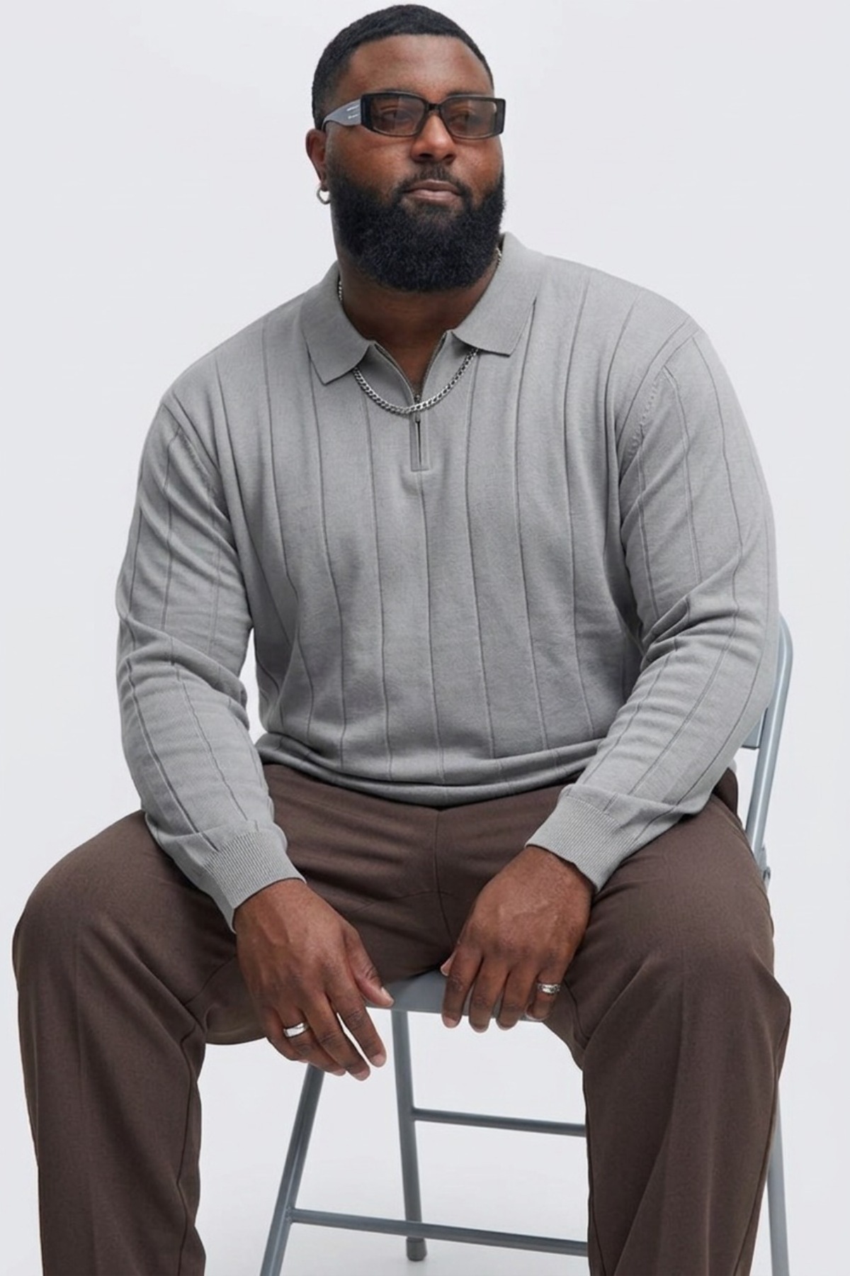 Maccali Erkek Fermuarlı Çizgili Gri Büyük Beden Sweatshirt görsel 3