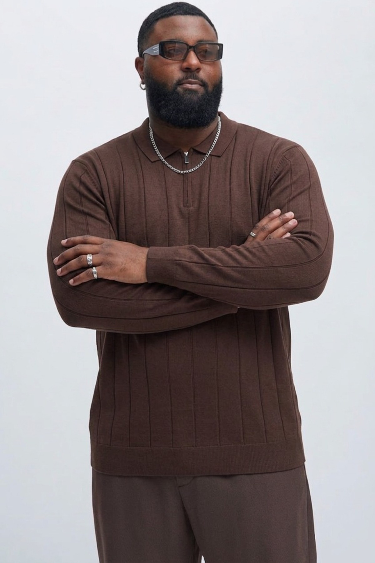 Maccali Erkek Fermuarlı Çizgili K.Kahve Büyük Beden Sweatshirt görsel 4