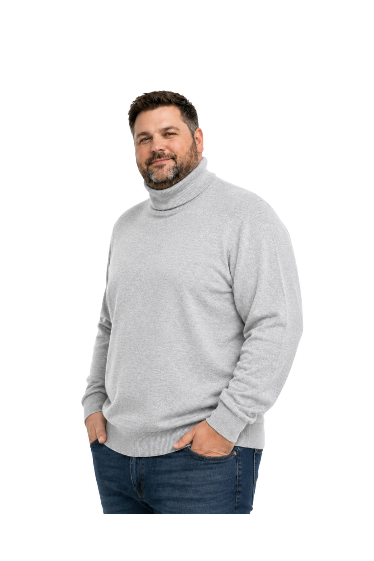 BattalModa Erkek Büyük Beden Gri Tam Balıkçı Triko Kazak 3XL-4XL-5XL-6XL görsel 2