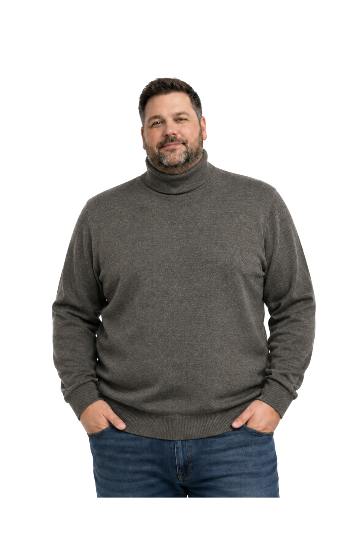 BattalModa Erkek Büyük Beden Koyu Vizon Tam Balıkçı Triko Kazak 3XL-4XL-5XL-6XL