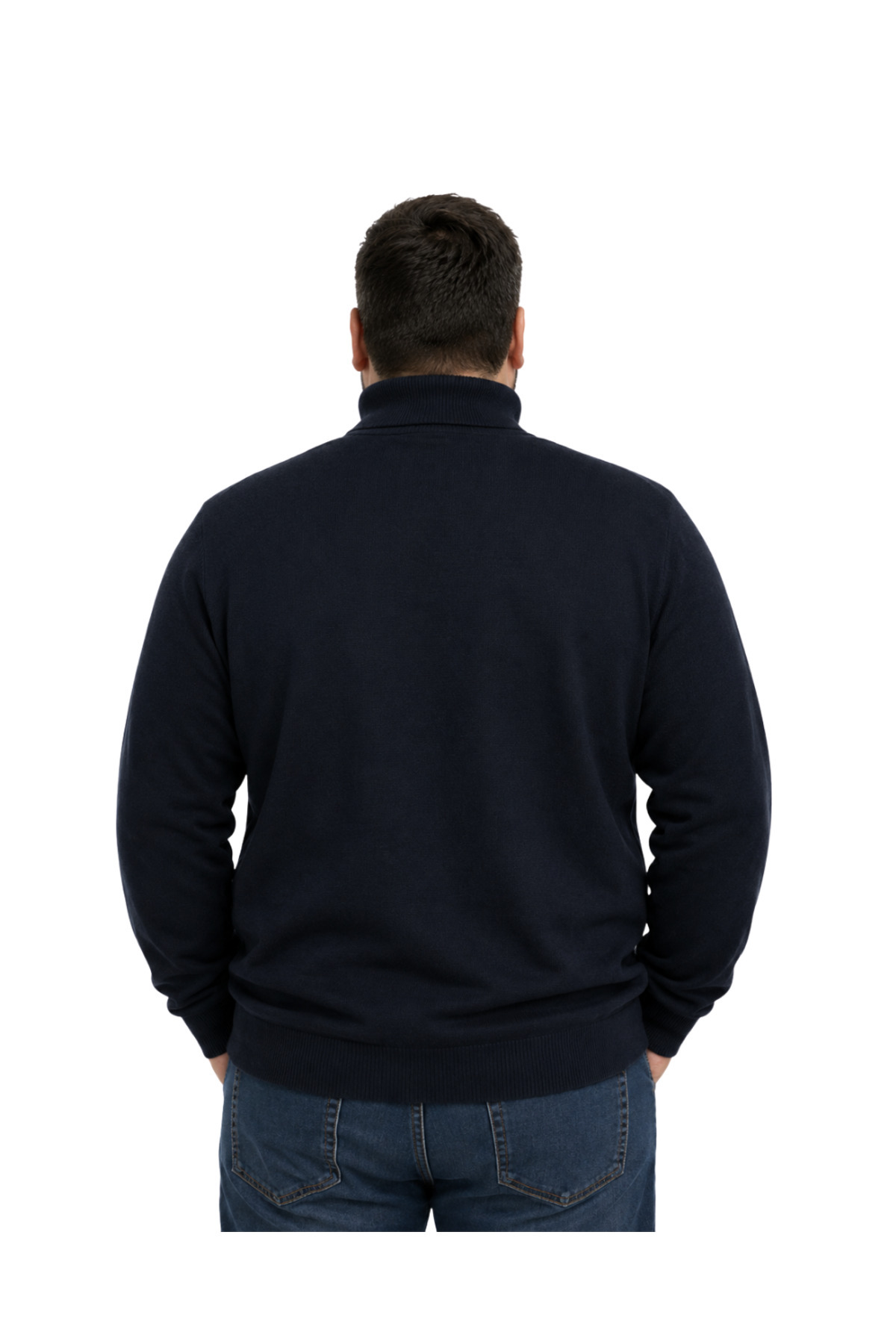 BattalModa Erkek Büyük Beden Lacivert Tam Balıkçı Triko Kazak 3XL-4XL-5XL-6XL görsel 3