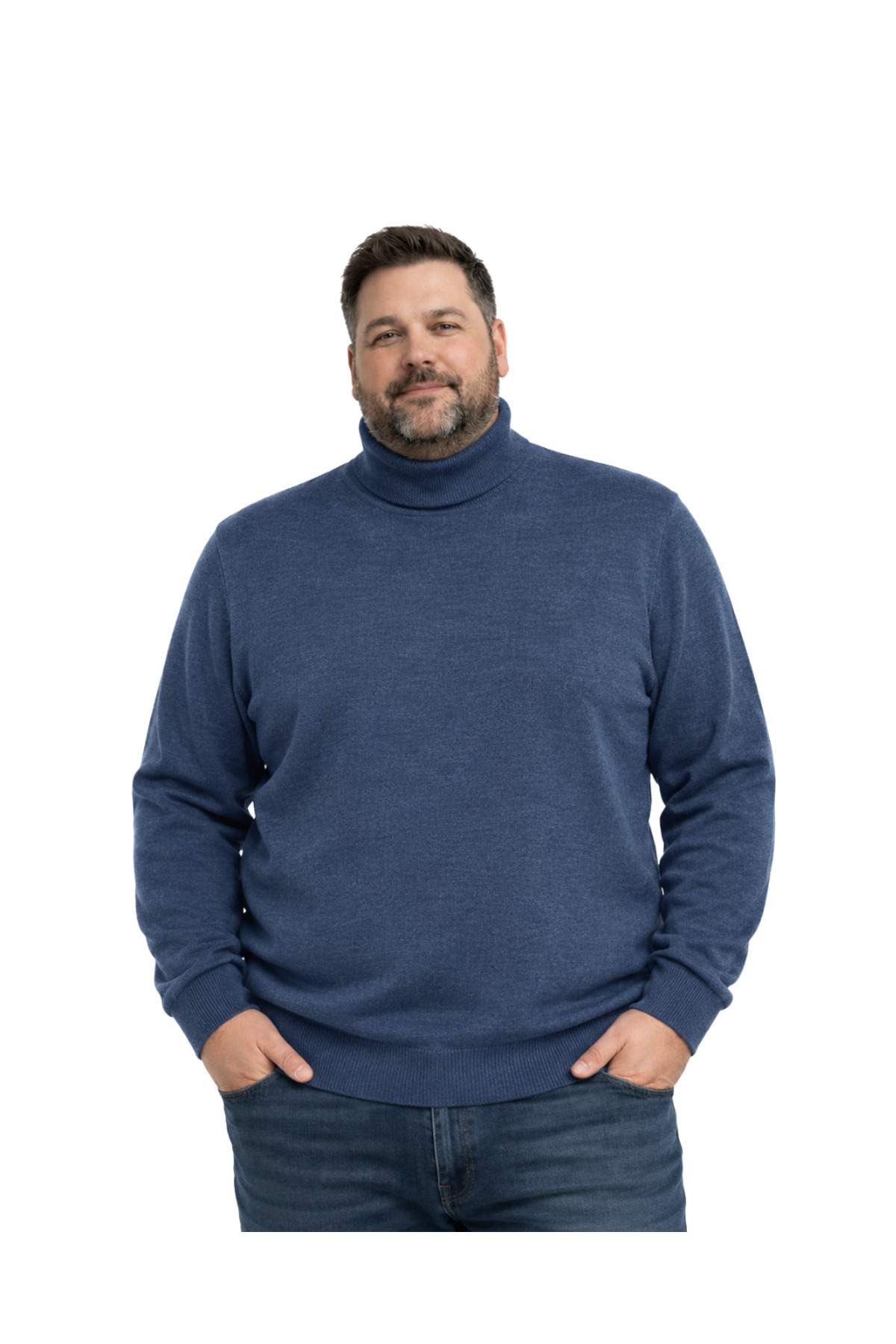 BattalModa Erkek Büyük Beden Melanj Lacivert Tam Balıkçı Triko Kazak 3XL-4XL-5XL-6XL