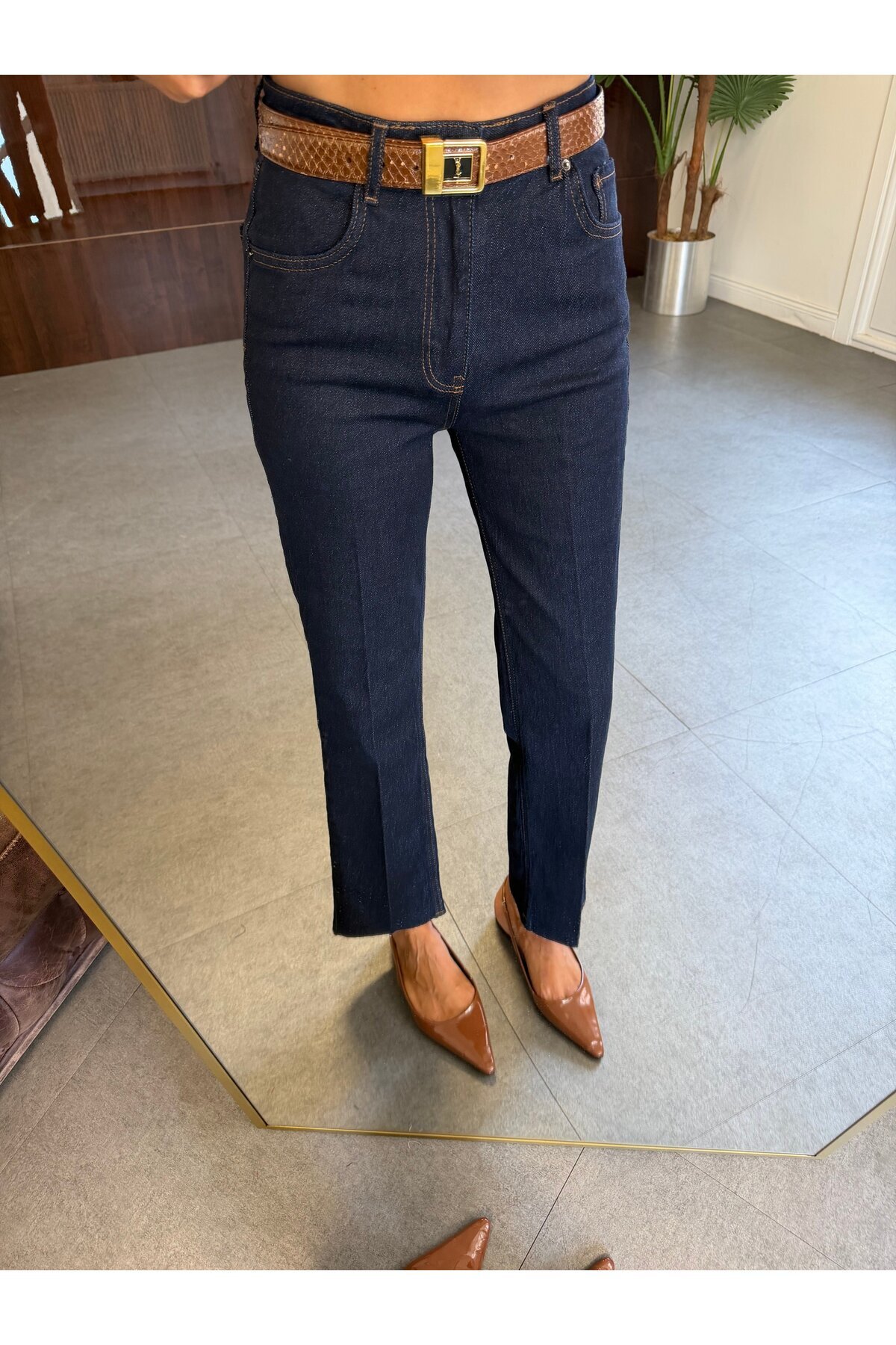 BOLESA GİYİM Lacivert Çizgi Ütü Straight Jean Pantolon görsel 2