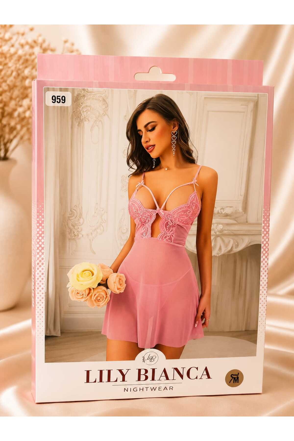 Lillie Lily bianca tül gecelik detay
