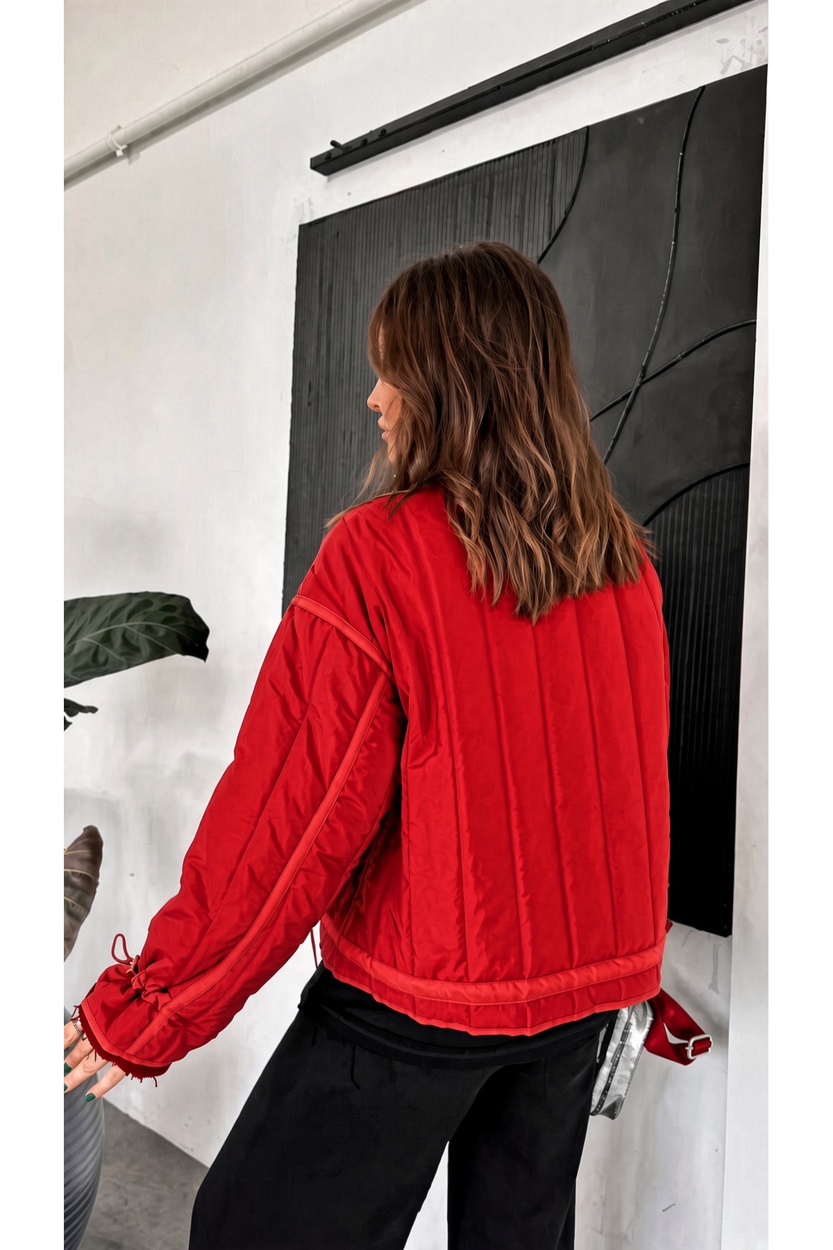 Bella Bloom Boutique Yüksek Yaka Fermuarlı Cepli Rahat Kesim Özel Tasarım Mont görsel 4