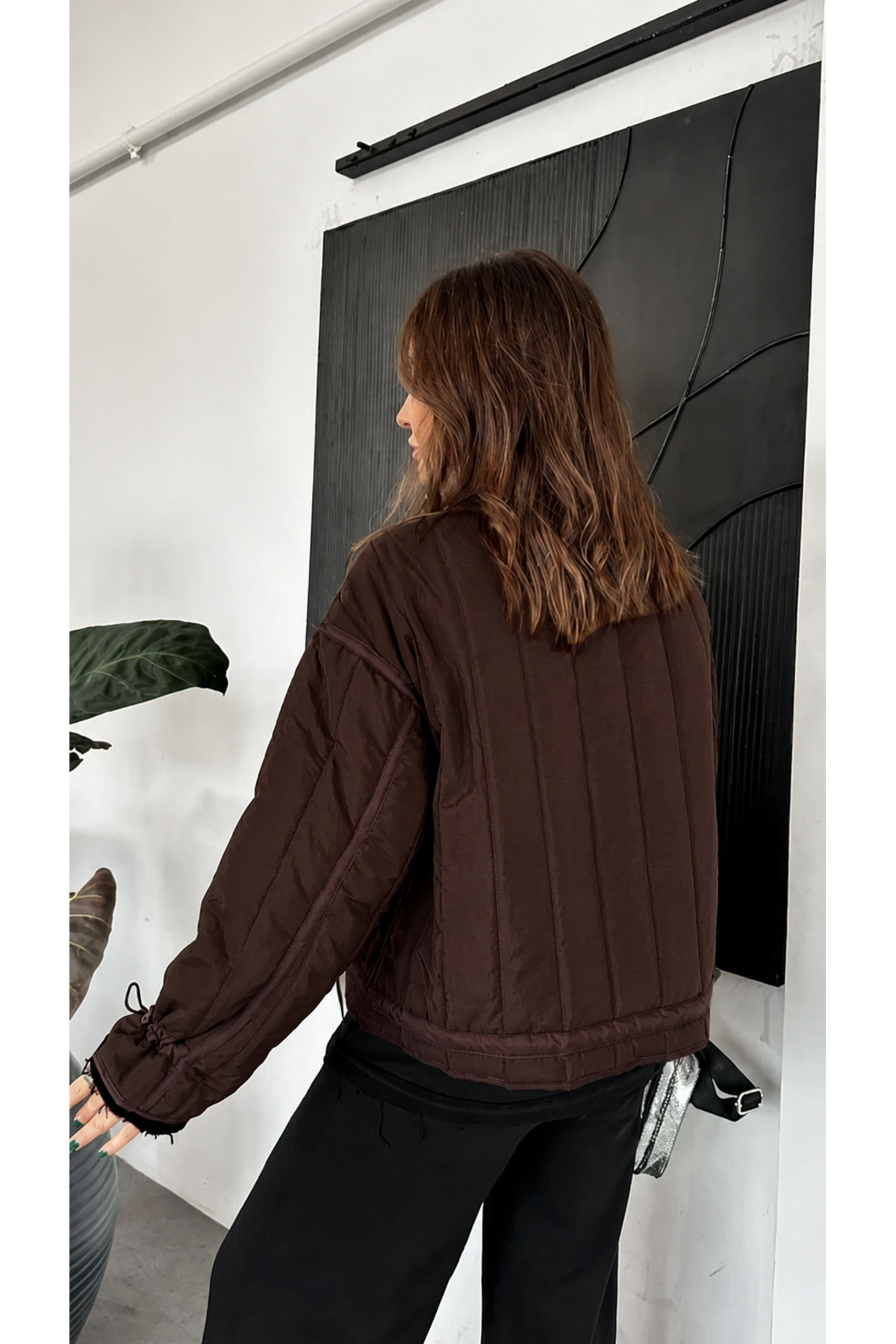 Bella Bloom Boutique Yüksek Yaka Fermuarlı Cepli Rahat Kesim Özel Tasarım Mont görsel 5