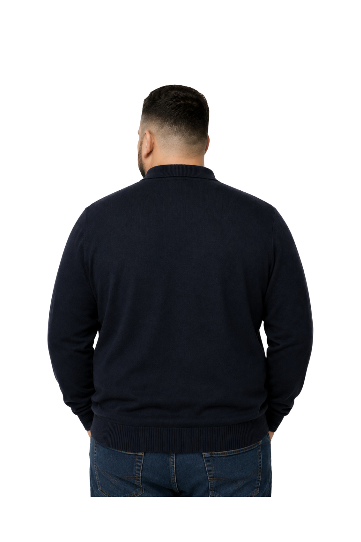 BattalModa Erkek Büyük Beden Lacivert Düğmeli Polo Yaka Triko Kazak 3XL-4XL-5XL-6XL görsel 3