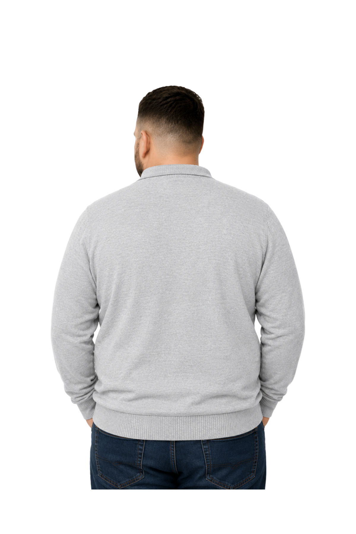 BattalModa Erkek Büyük Beden Gri Düğmeli Polo Yaka Triko Kazak 3XL-4XL-5XL-6XL görsel 3