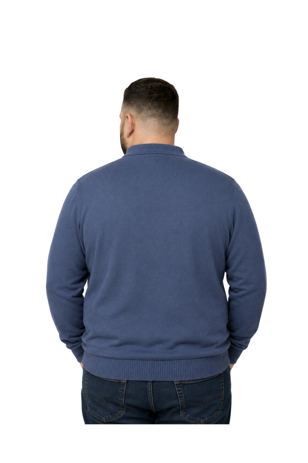 BattalModa Erkek Büyük Beden İndigo Düğmeli Polo Yaka Triko Kazak 3XL-4XL-5XL-6XL görsel 3