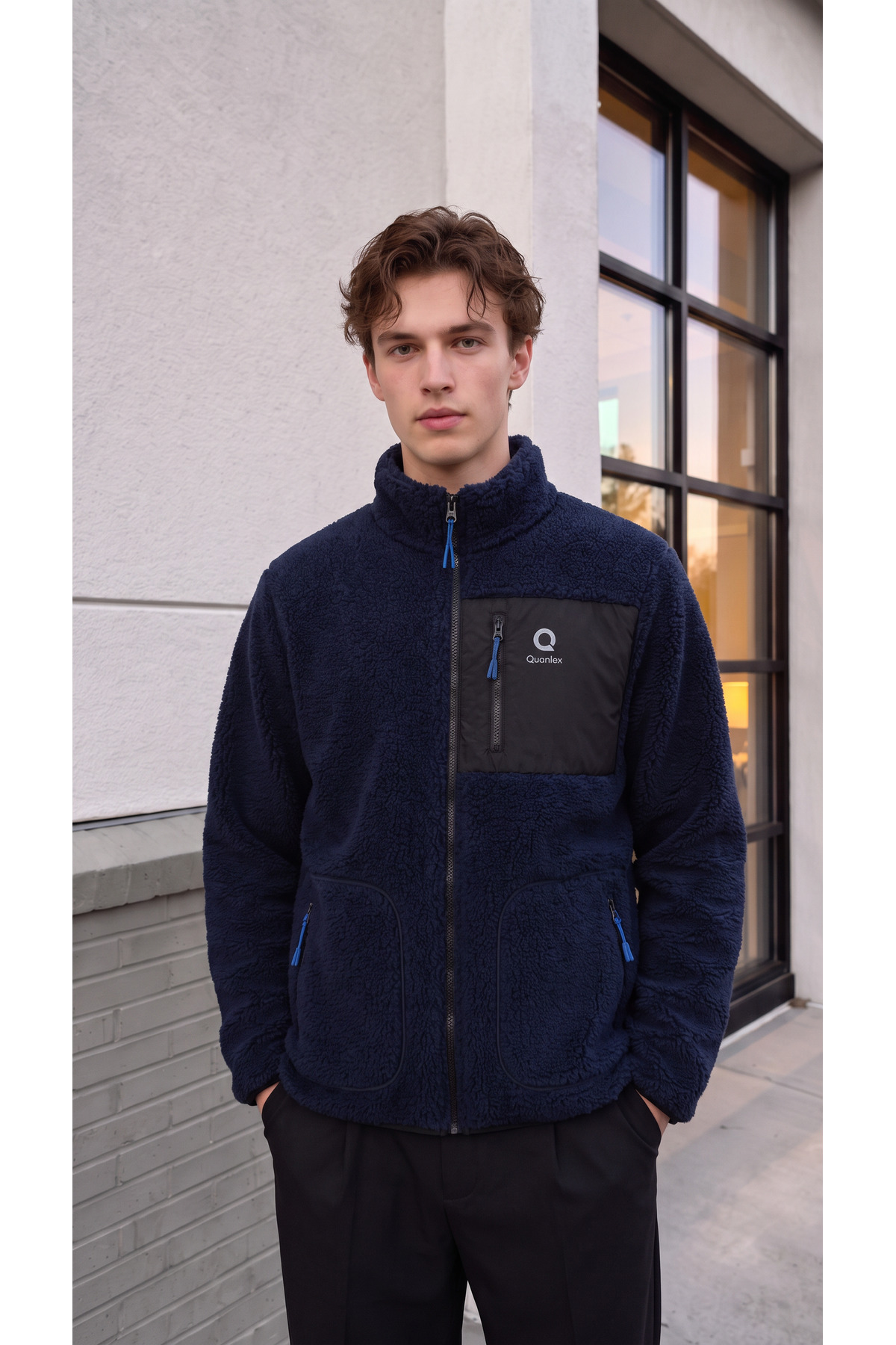 Luve Varda Jacket ダークネイビー 40 Zenvia Erkek Lacivert Kuzu Welsoft Polar Ceket Tam Fermuarlı Tam