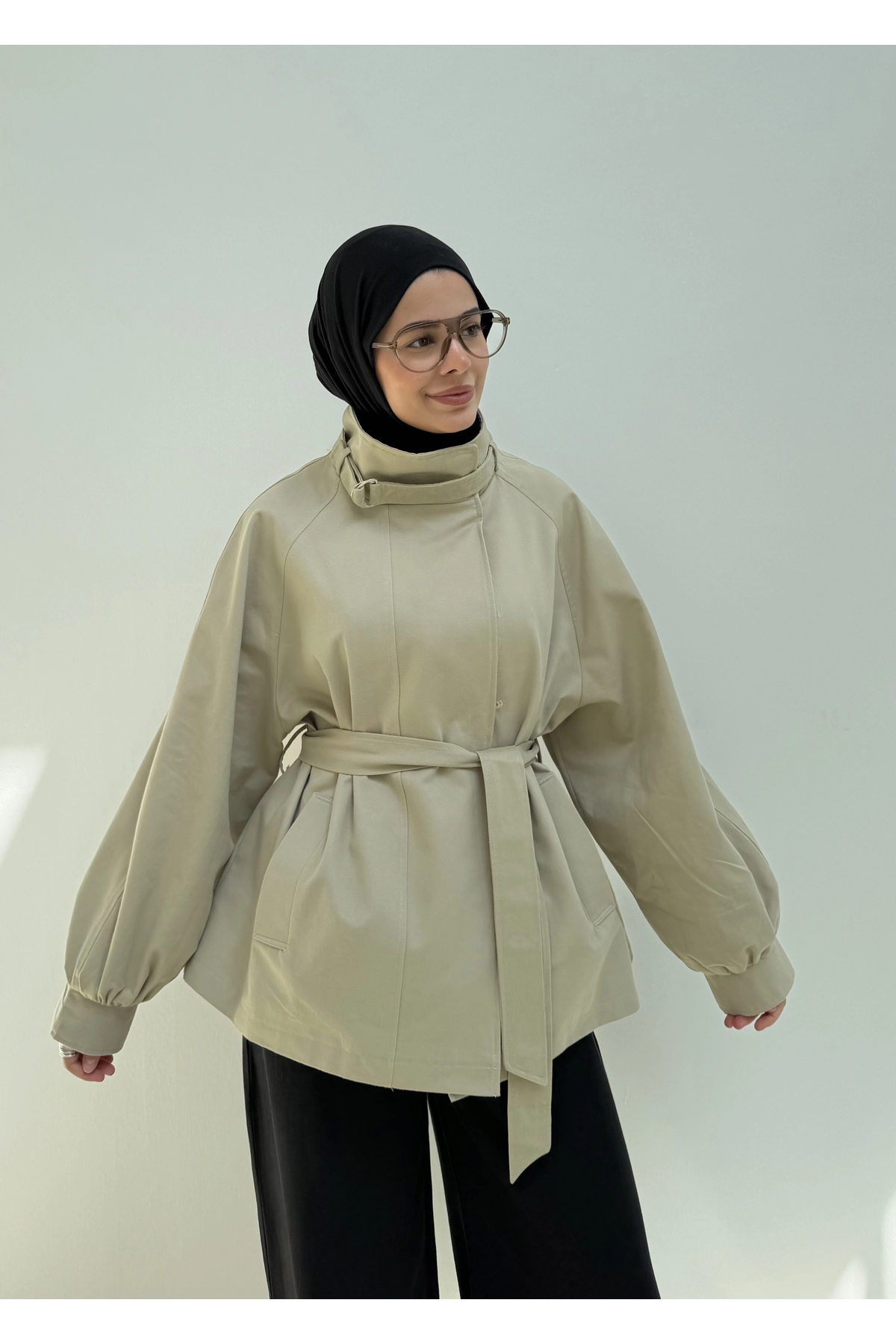 MODA AKSA 7757 WİA KŞKLI DİK YAKA TRENÇ TAŞ