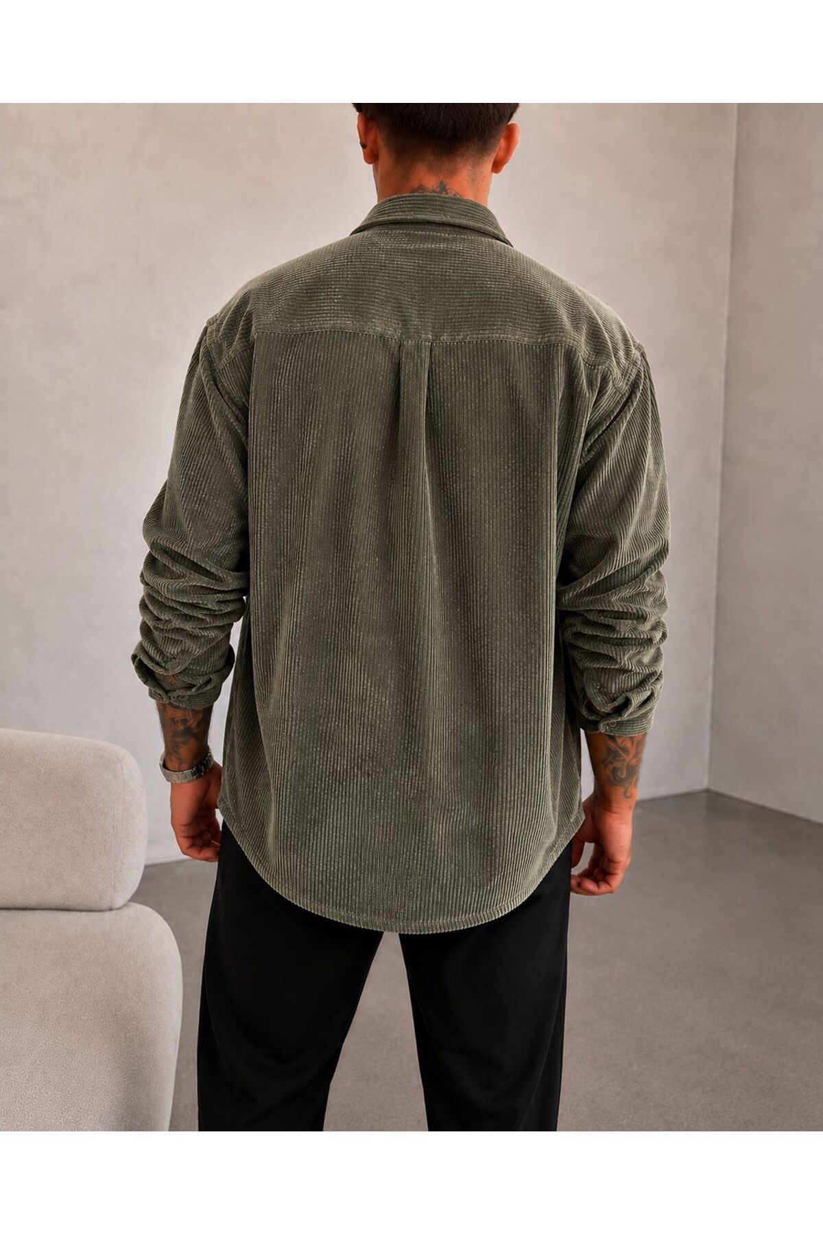 Kadife Oversize Gömlek — خاکی KADİFEGÖMLEK123 — تصویر 4 از 4